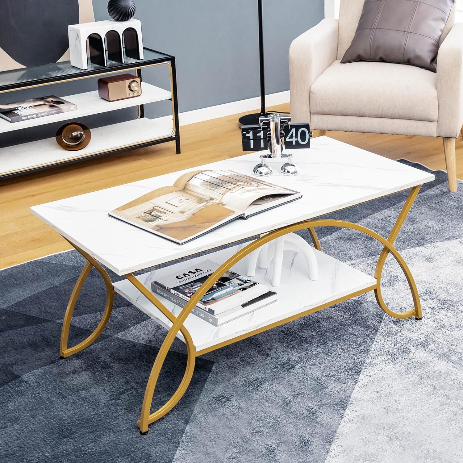 Style Coffee Table With Sturdy Metal Frame And Realistic