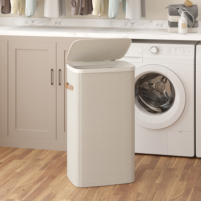 Laundry Basket, 100l Laundry Collector, Laundry Tub With Lid And Handles, 42 X 32 X 75 Cm