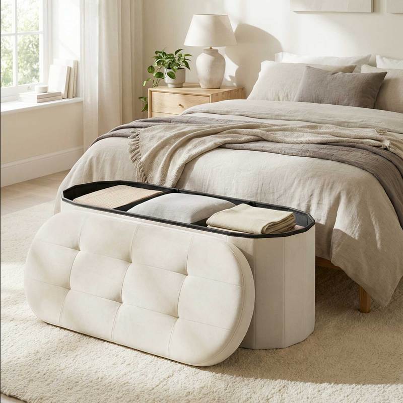Storage Bench With Storage Compartment, Storage Box, Foldable Footstool, Easy Assembly, Velvet, 110 L