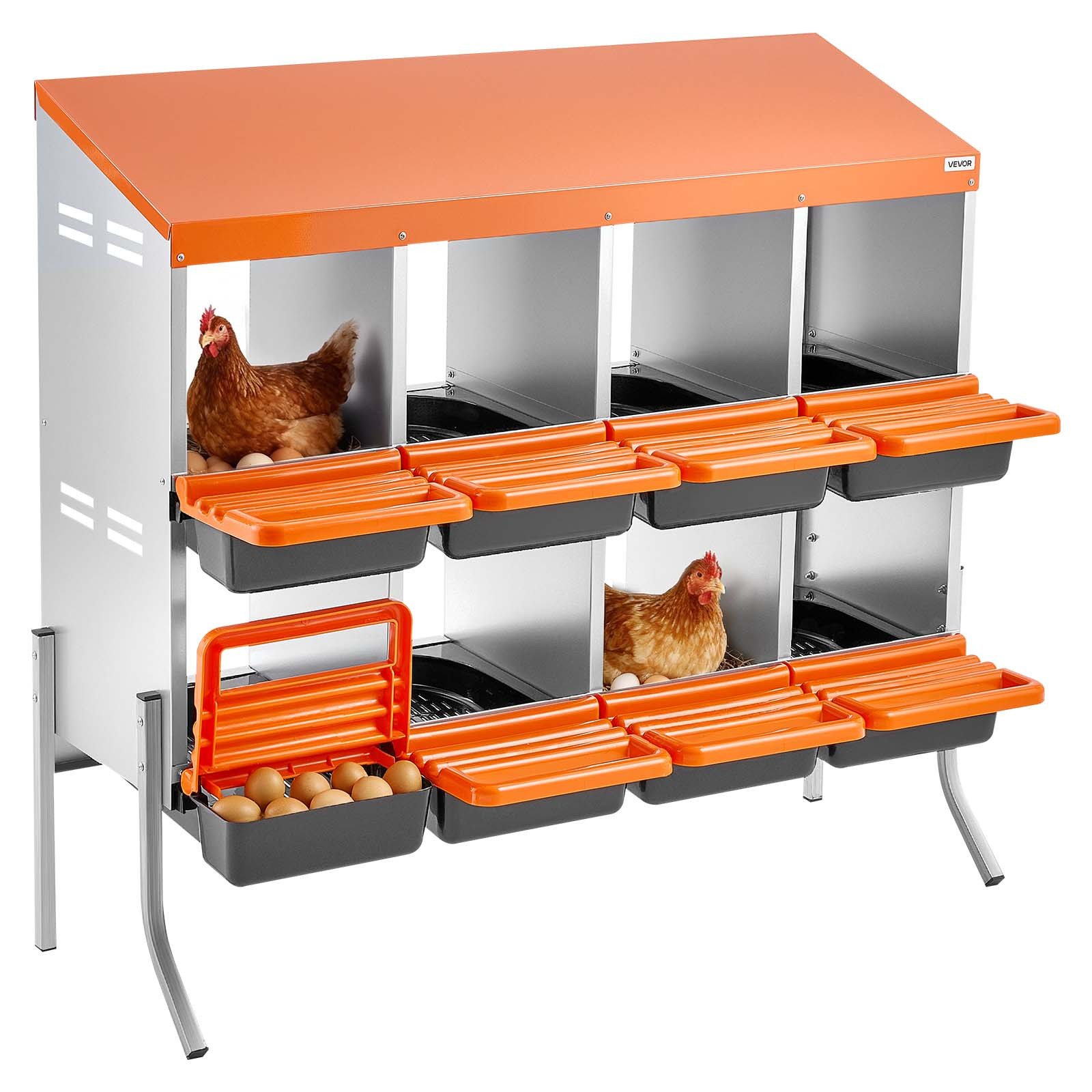 Image of Vevor Chicken Nesting Boxes, 8 Compartments, With Support Legs, Collection, Galvanized Steel And High-strength Plastic, Nesting Boxes For Chickens And Hens Laying Eggs, Orange