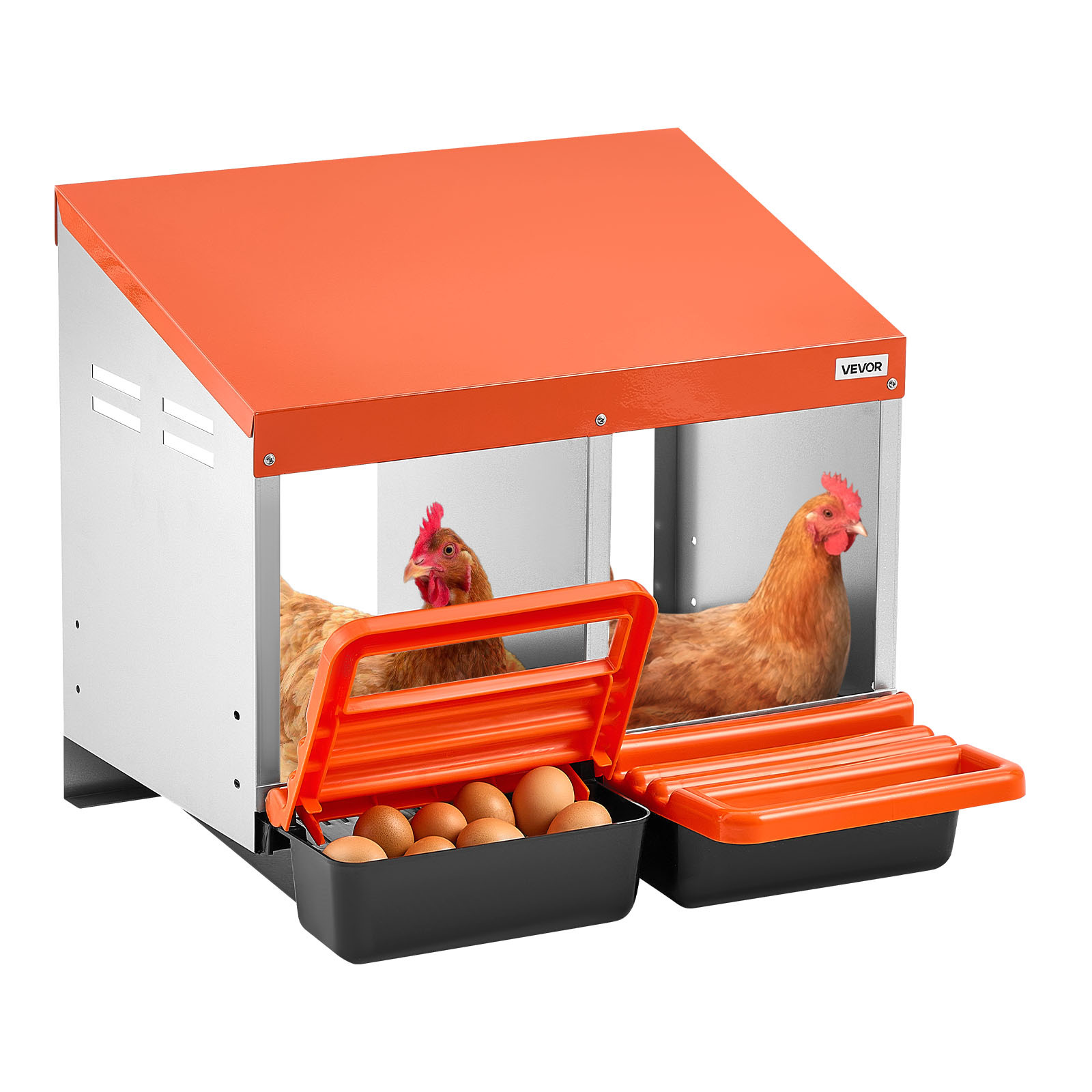 Vevor Chicken Nesting Boxes, 2 Compartments, Collection, Wall Mount, Easy To Assemble, Galvanized Steel And High-strength Plastic, Nesting Boxes For Chickens Laying Eggs, Orange