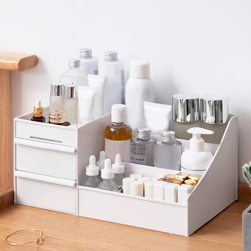 cosmetic organizer box drawers storage plastic stationary box make up organiser for women white