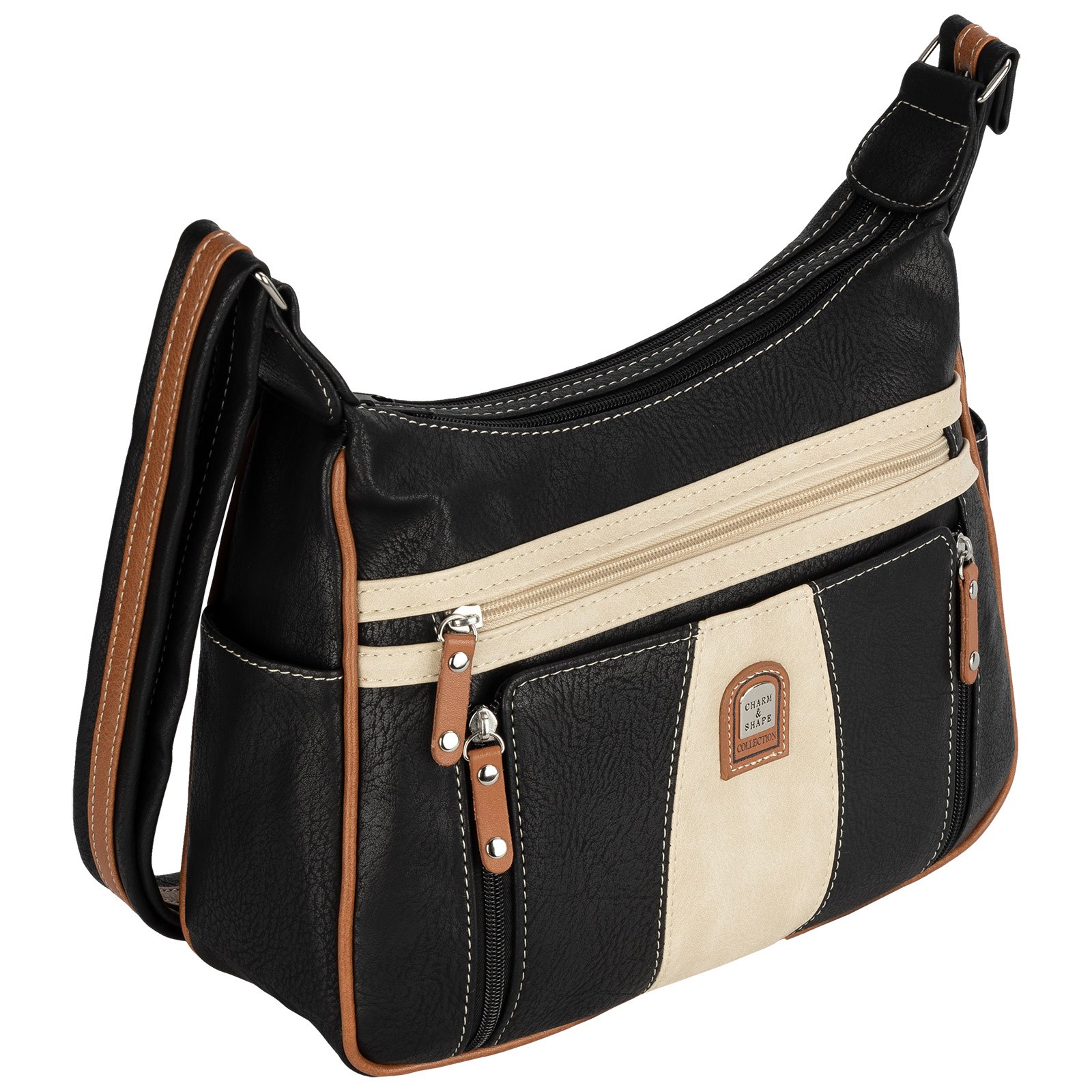Ladies' Handbag Shoulder Bag Crossover Bag Leather Look Black-cream