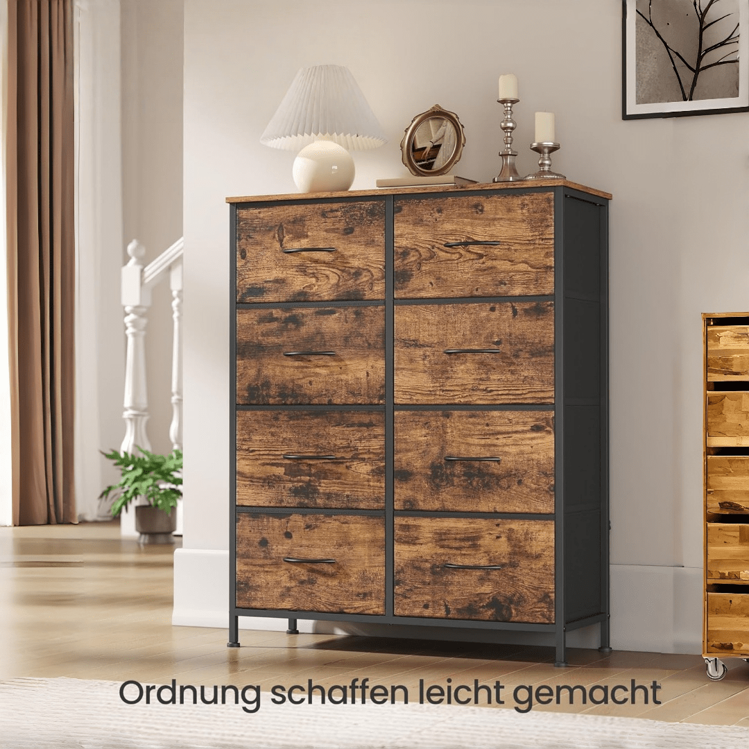 Image of Chest Of Drawers Cabinet 8 Fabric Drawers Storage Cabinet Steel Mdf Non-woven Fabric Bedroom Hallway Living Room Ink Black