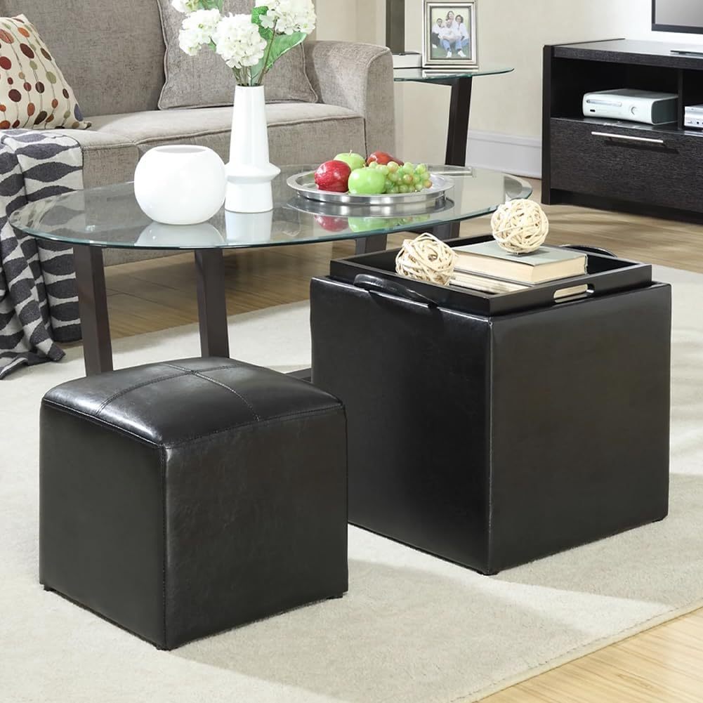 TEMU BAKAJI Conjunto 2 contenedores de color negro con bandeja convertible, taburete con cojín de varios compartimentos