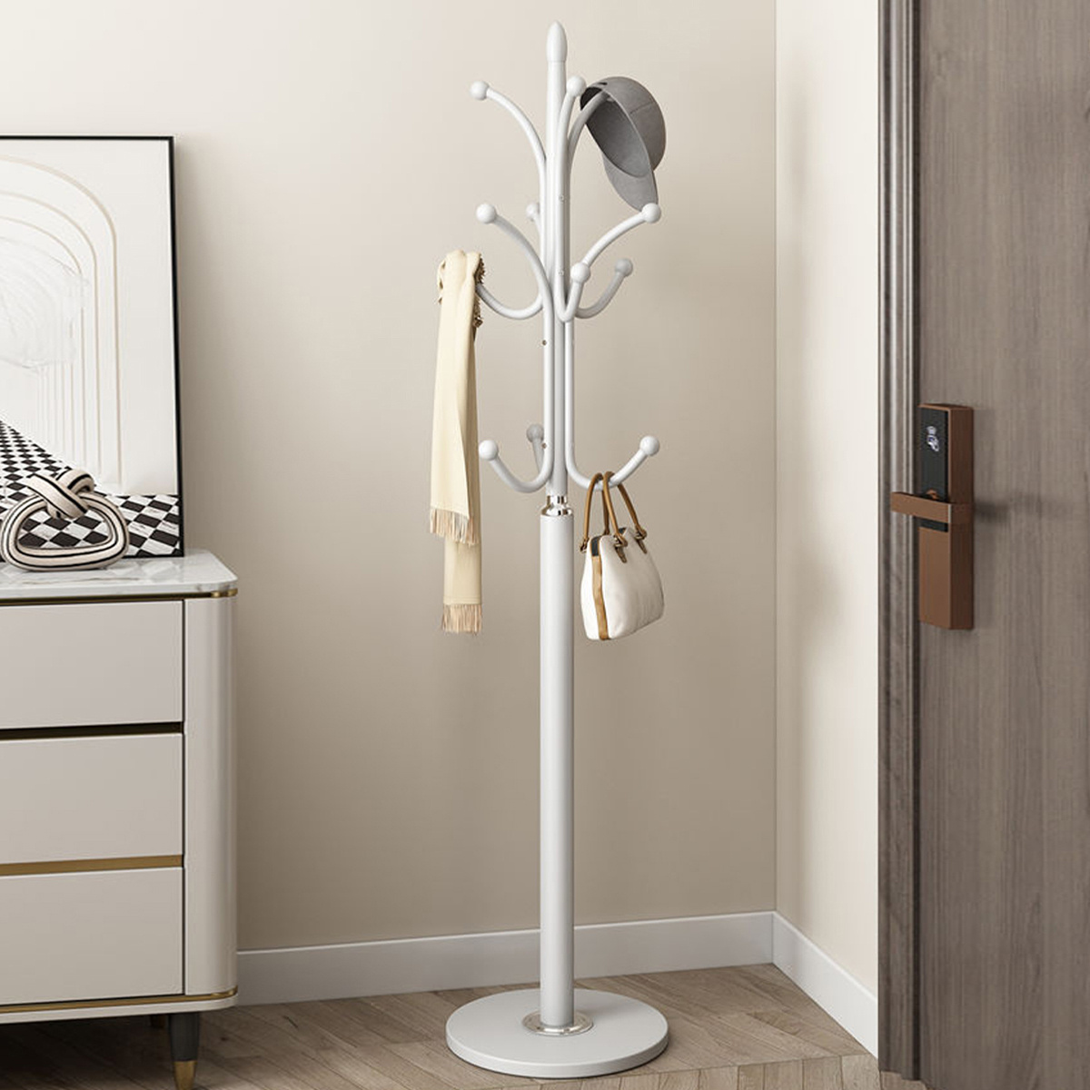 Marble-based Coat Rack, Floor-standing Bedroom Coat Rack, Household Standing Clothes Rack, Minimalist Storage Bag Rack (black And White)
