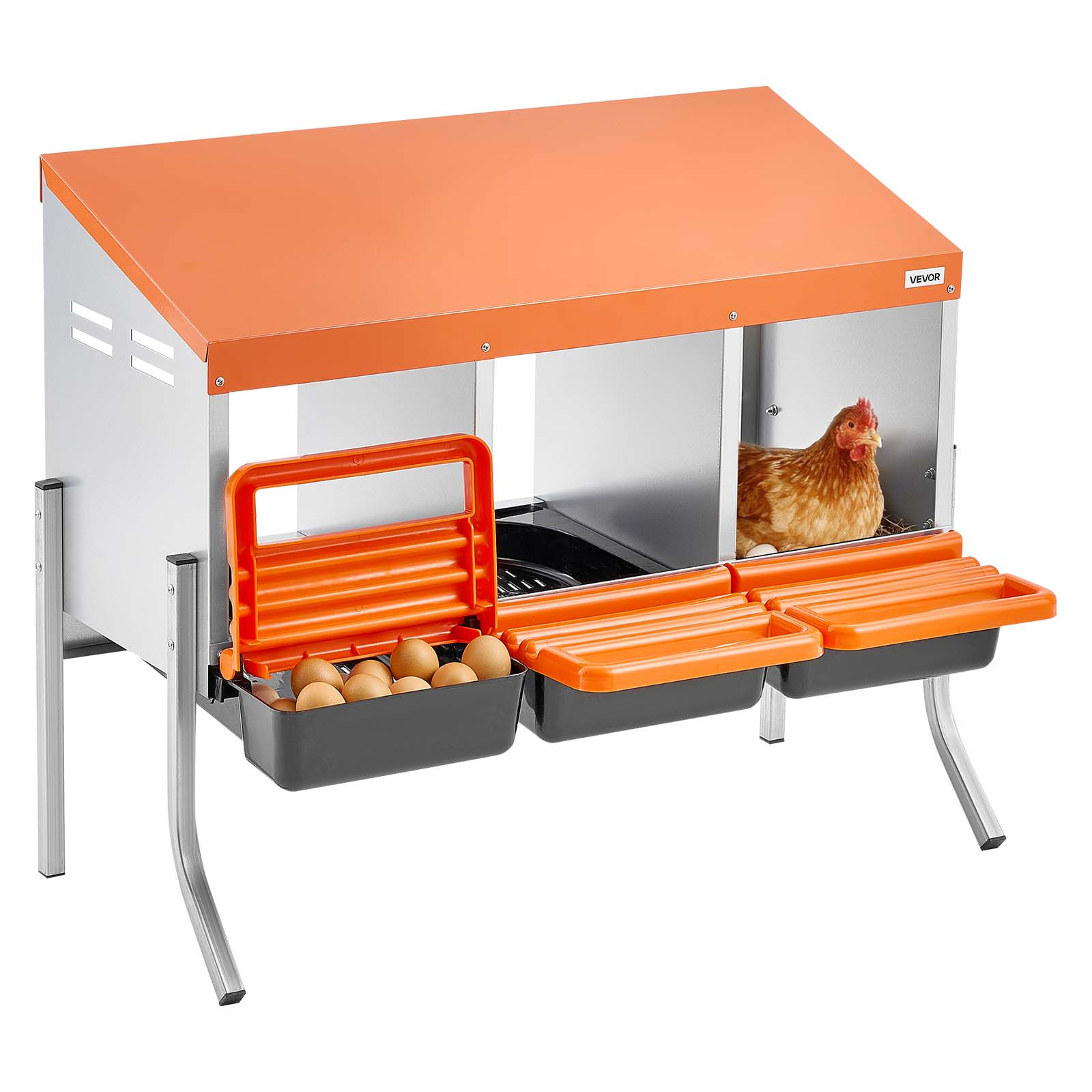 TEMU VEVOR Scatole per Nidificazione di Galline, 3 Scomparti, con Gambe di Supporto, Raccolta Facile delle Uova, Acciaio Zincato e Plastica ad