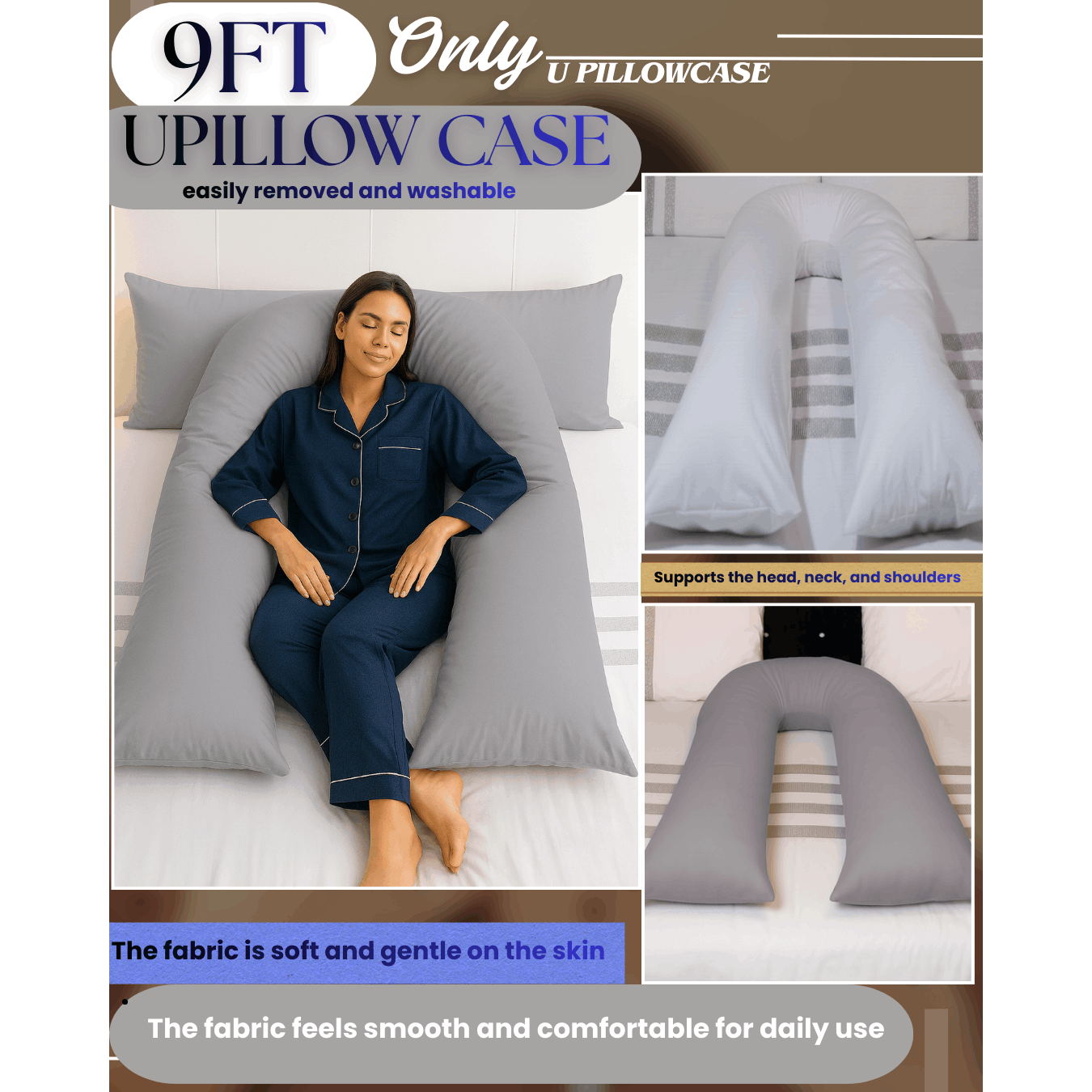 TEMU 9ft U-shaped Pillow Cases Soft Washable Covers Body Pillows