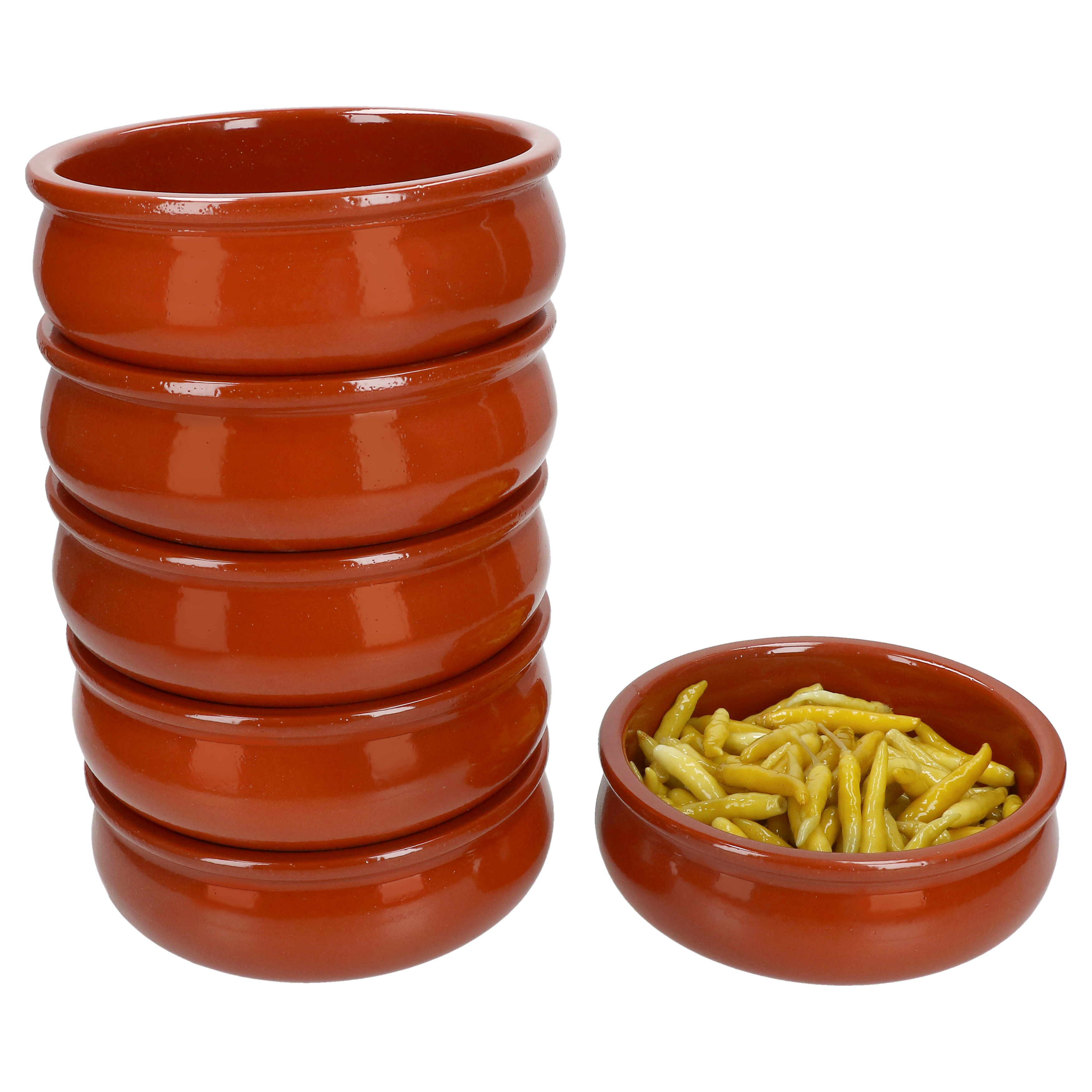 6x Berlin Bulbous Cazuela Bowl Ø15.7cm, Terracotta, Size M, Mediterranean Antipasti