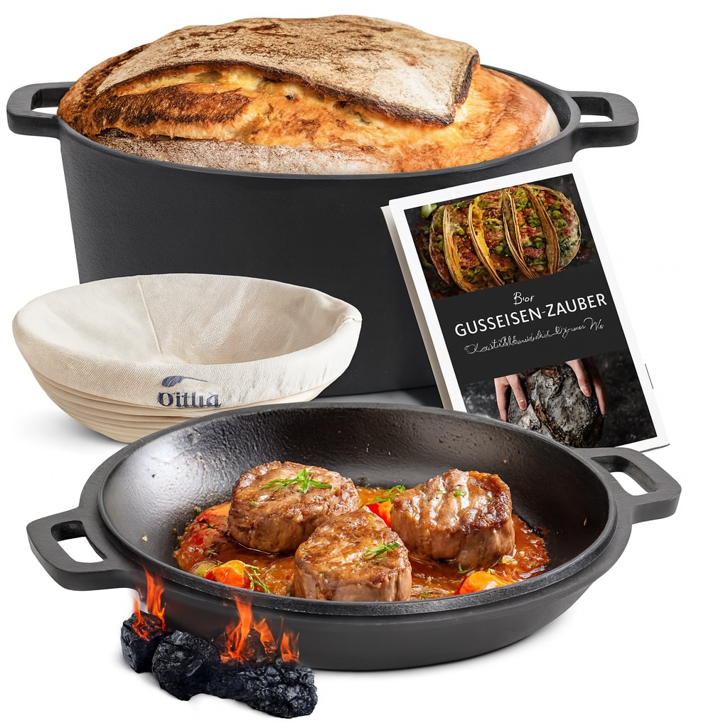 Ottia Cast-iron Pot, Lid As A Pan, Ideal For Baking Bread, Stew, , Bread Baking Pot, Suitable For , Oven And All Stove Types, Grill, With Recipe Book, Dealer From .