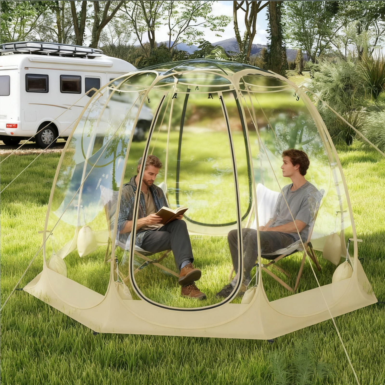 Image of Pop Up Bubble Tent For 4-6 People, 9.5 X 9.5 Ft Easy Setup Clear Dome Tent Weatherproof Shelter For Sports Events Camping
