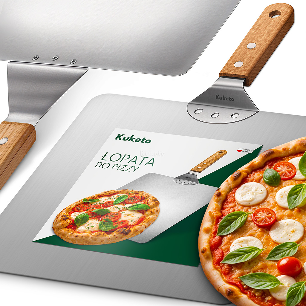 TEMU Kuketo - Pelle Professionnelle 30 Cm en Acier Inoxydable, Grande Pelle Carrée avec Manche en Bois, Plateau de Service et de Retrait de Pizza,