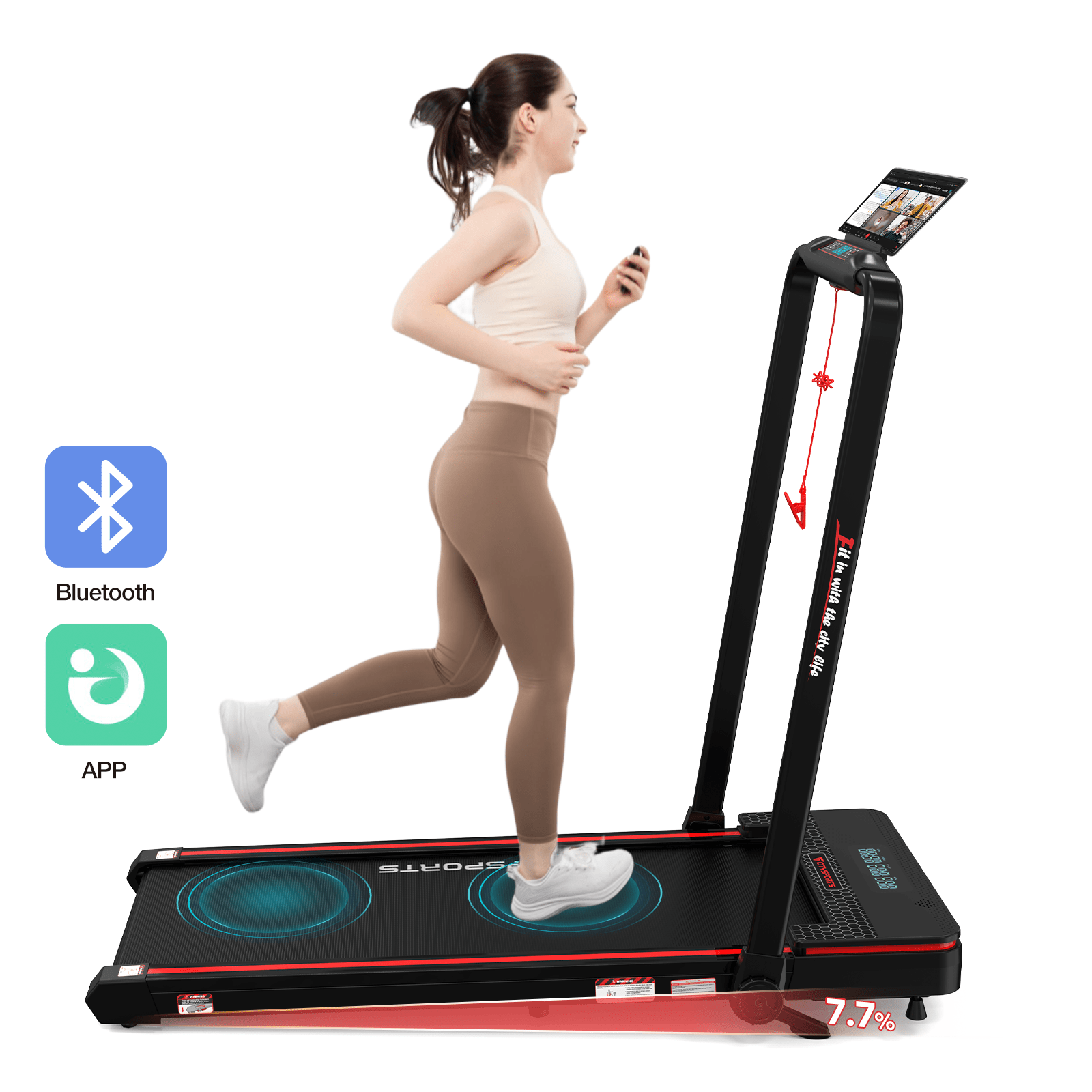 E-shop 2-in-1 Laufband Walking Pad | 1400W Leiser Motor, Stoßdämpfung, Fitness für Zuhause & Büro, Schwarz-Rot