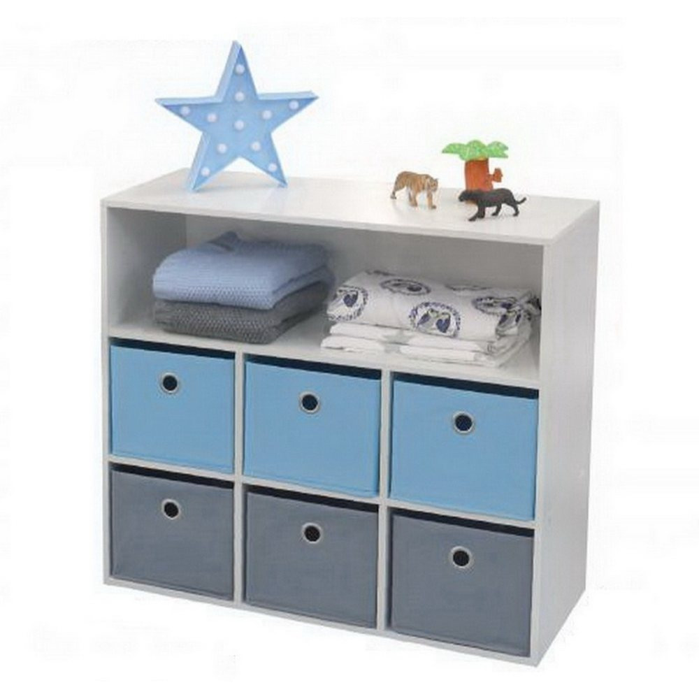 Image of Children's Wooden Shelf Judy Wild 76.2 X X 70 (h) Cm Children's Shelf With 6 Boxes / Storage Boxes Blue-gray Shelf Cabinet Commode Children's Cabinet With Drawer Boxes