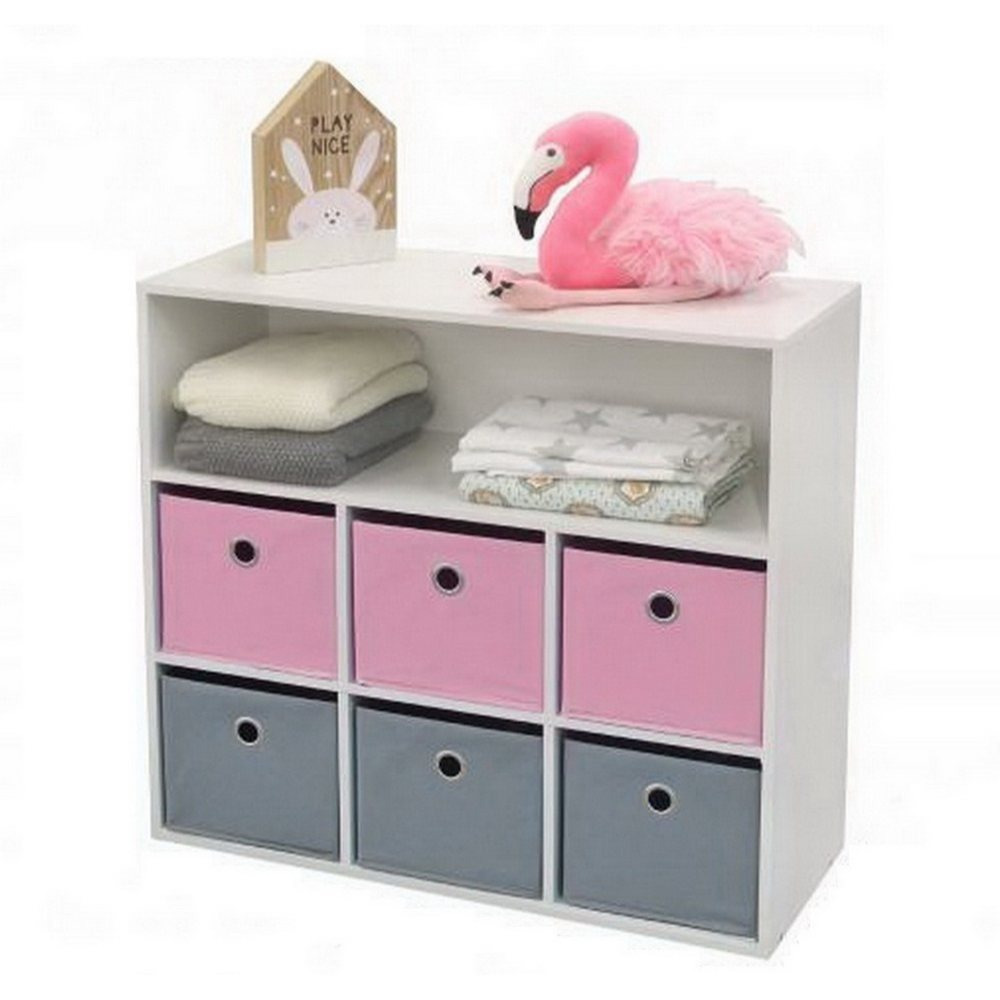 Image of Children's Wooden Shelf Judy Wild 76.2 X X 70 (h) Cm Children's Shelf With 6 Boxes / Storage Boxes Rose-pink Shelf Cabinet Commode Children's Cabinet With Drawer Boxes