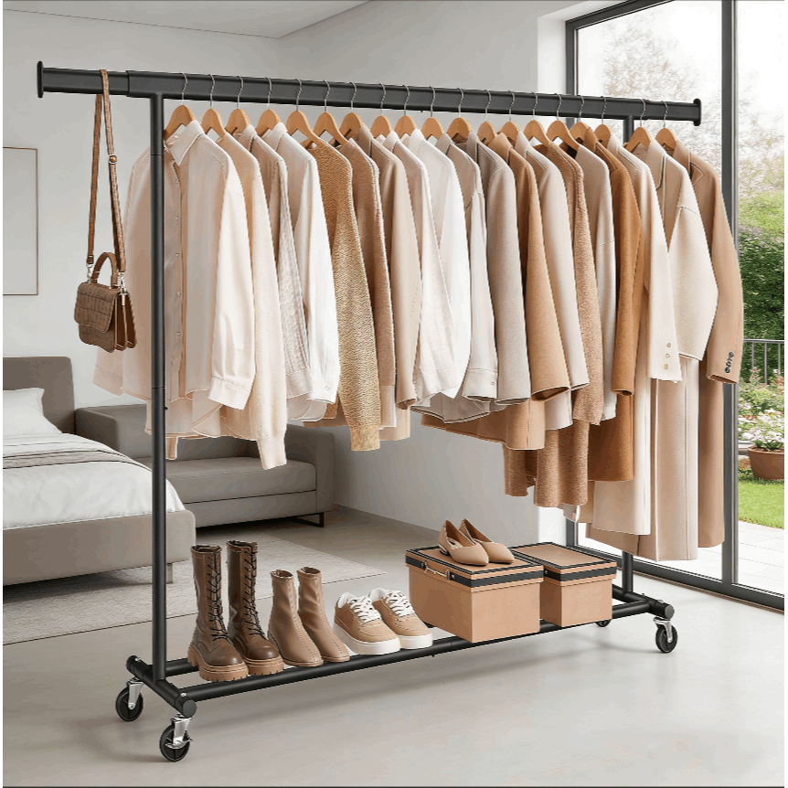 Image of Mobile Wardrobe Stands, Clothes Rails With Flexible Clothes Rod, Loadable Up To 150 Kg, 45 X (160-200) X 161.5 Cm, Silvery
