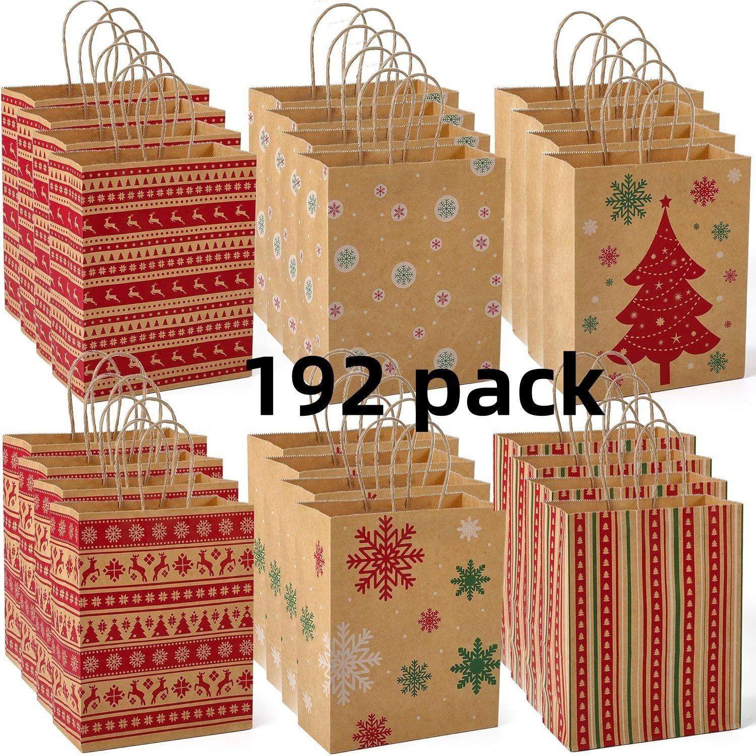 Image of 96/144/192pcs Christmas Gift Bags 8.6x7x3.3'' Paper Bag With Handles, Assorted Designs Christmas Craft Bags,sturdy Party Favors Bags, Holiday, Goodie, Treat, Retail Shopping Bag