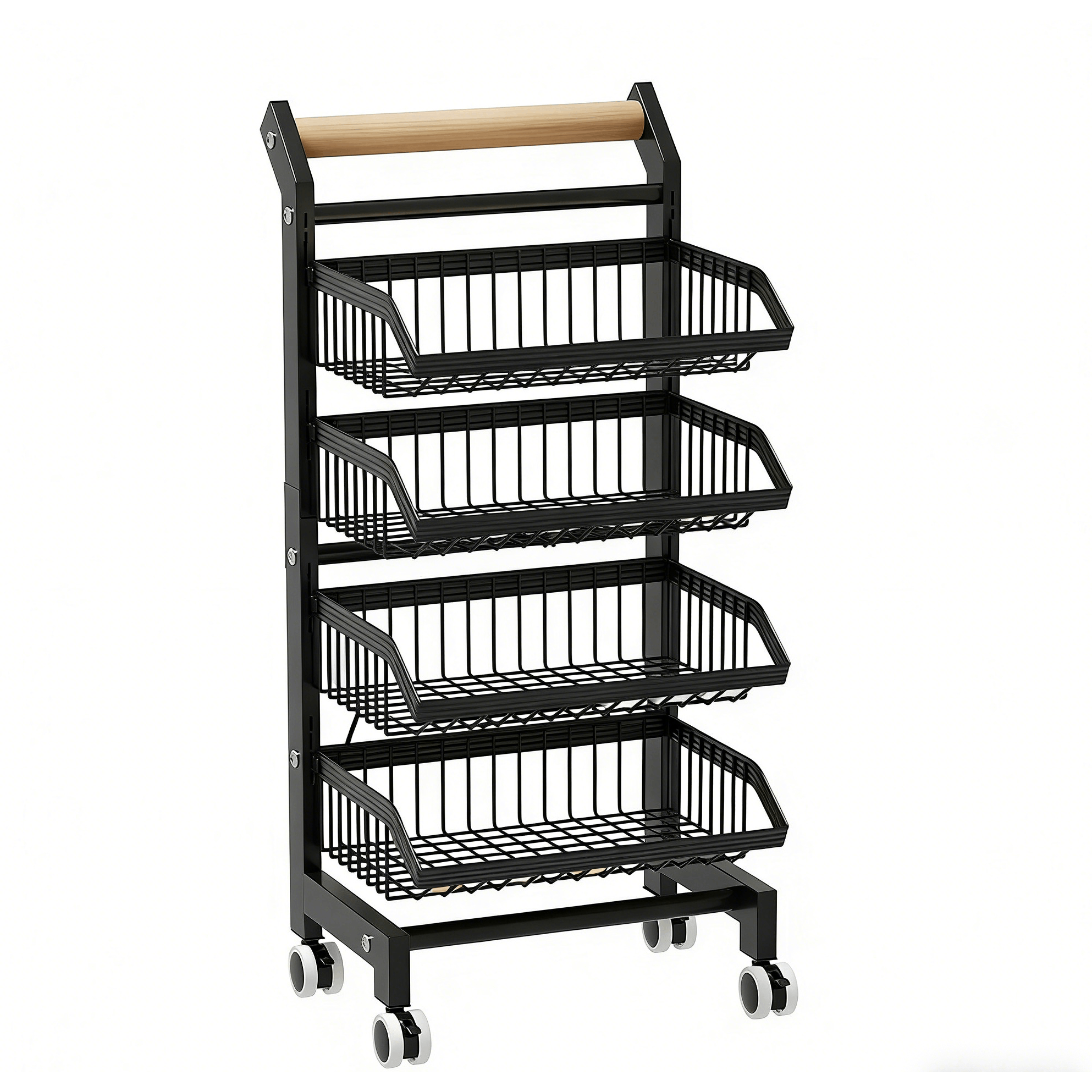 ® Rolling Cart, Kitchen Cart With 3-5 Tiers, Serving Cart On Wheels, Metal Storage Cart With Handle, Multifunctional Rolling Cart For Office, Kitchen, Living Room, Bathroom (4 Tiers, Black)