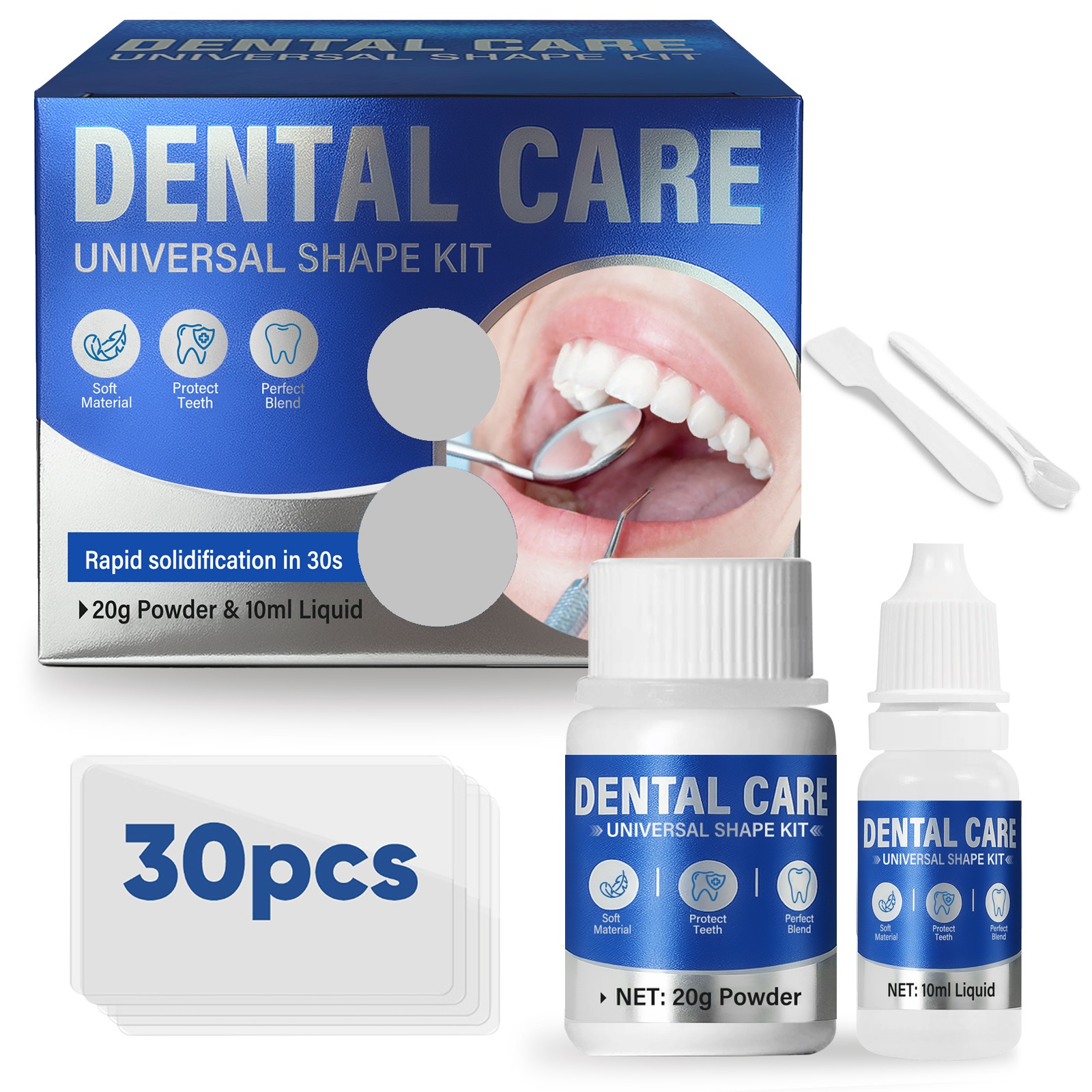 E-shop Zahnreparaturset, temporäres Füllset mit Pulver und Gel - Ideal zur Füllung von Karieslöchern, Zahnbrüchen und kleinen Zahnfehlern, schnell und