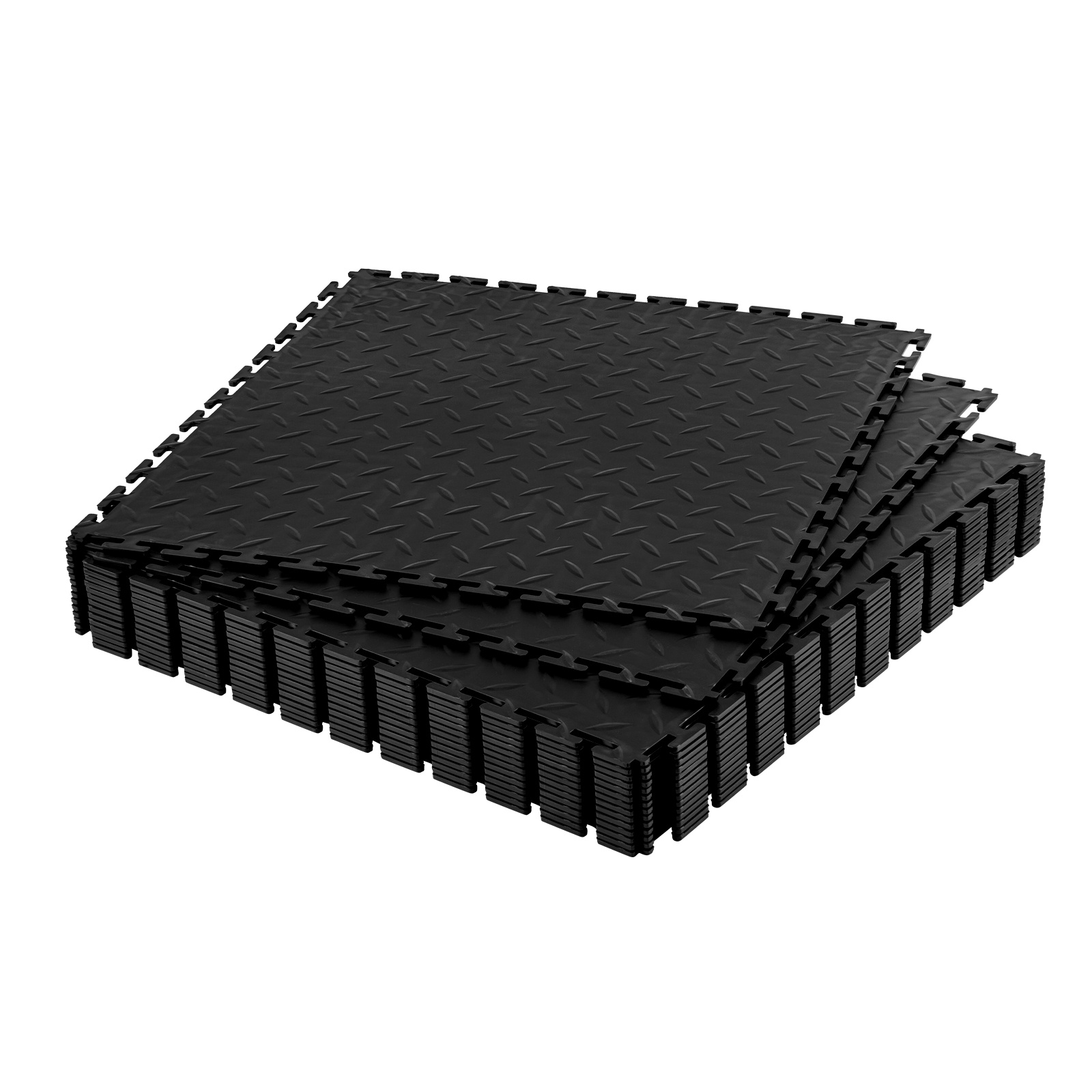Vevor Garage Floor Tiles Interlocking, 16 Pack 513 X 513 X 5 Mm Interlocking Modular Garage Flooring Tiles, Diamond Plate Slip-resistant Pvc Mats For Workshop, Warehouse, Tool Room, Black