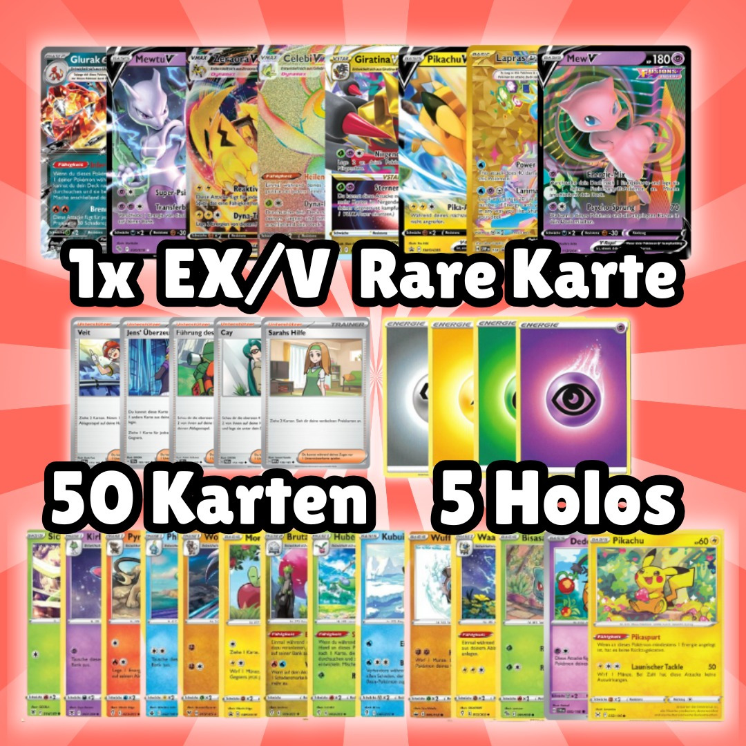 E-shop Pokémon Karten Deutsch mit einer 1 V/EX und 5 /Reverse Pokemon Sammelkarten als Ideales Geschenk für Weihnachten Ostern oder zum Geburtstag