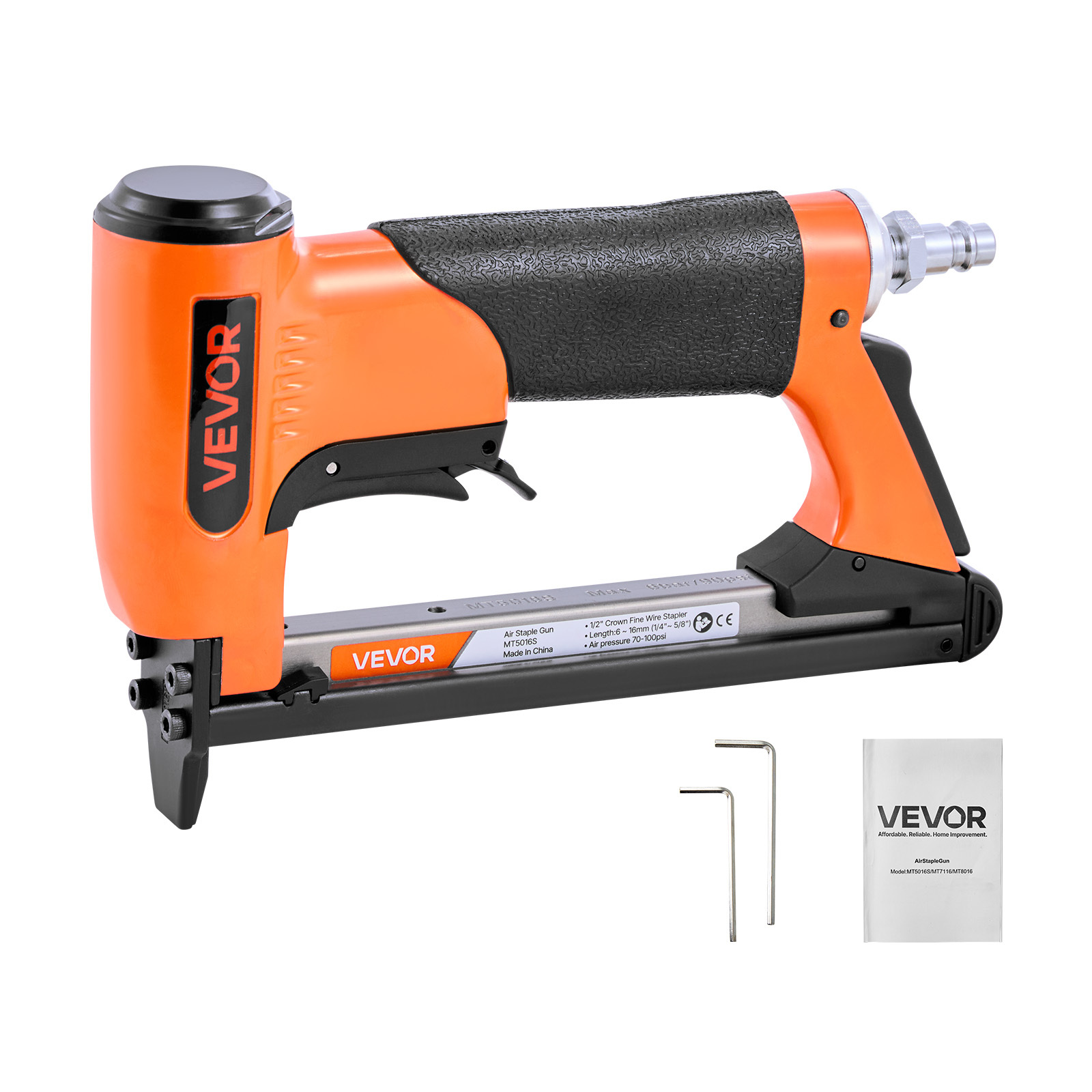 Vevor Pneumatic Staple Gun, 20 Gauge Air Upholstery Stapler For Fine Wire 12.8mm Crown 6mm-16mm Length, Max 110pcs Loading Air Staple Gun For Upholstering, Woodworking, Diy Projects