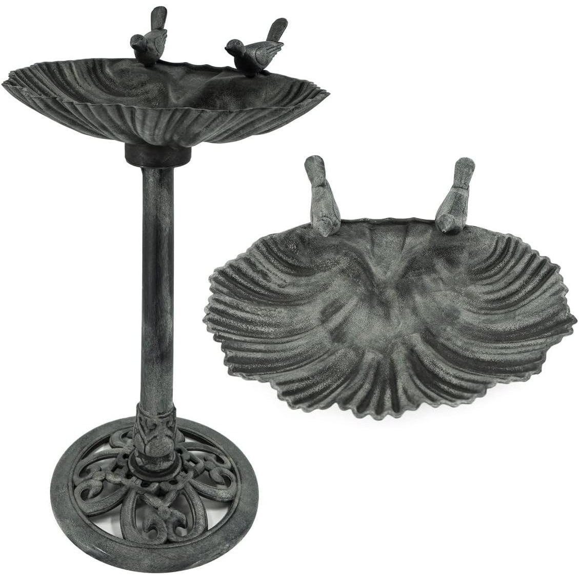 Large Bird Bath And Waterer With Stand, Antique Look, Weatherproof Garden Decoration, 80 Cm