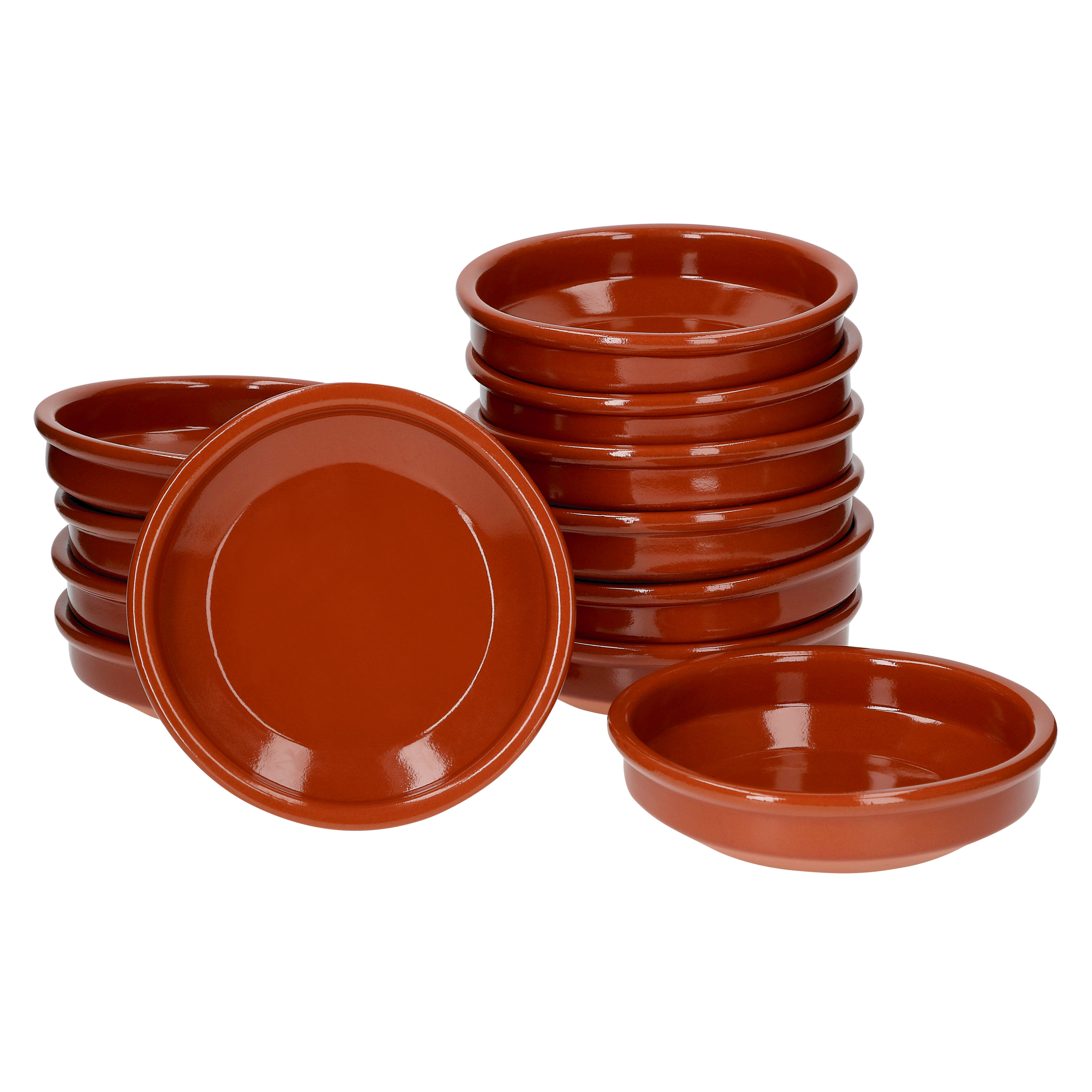 12-piece Set Cazuela Clay Bowl, Ø 16 Cm, Glazed Mediterranean Pottery