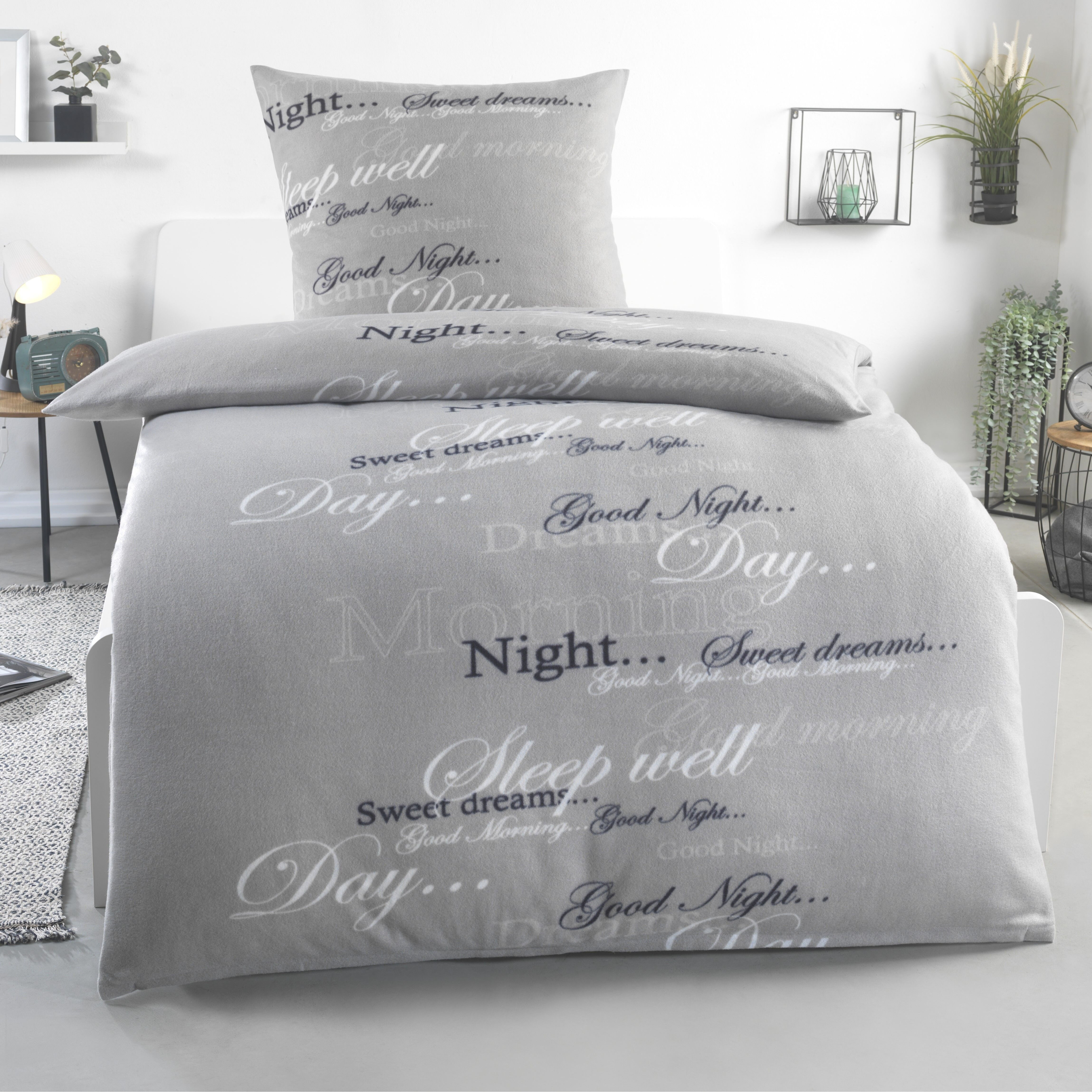 Image of Winter Bedding Set, 2-piece, 135x200 Cm Or 155x220 Cm - 1x Duvet Cover + 1x Pillowcase - Warm And Fluffy Bedding Set - Cozy And Warming - Gray Calligraphy