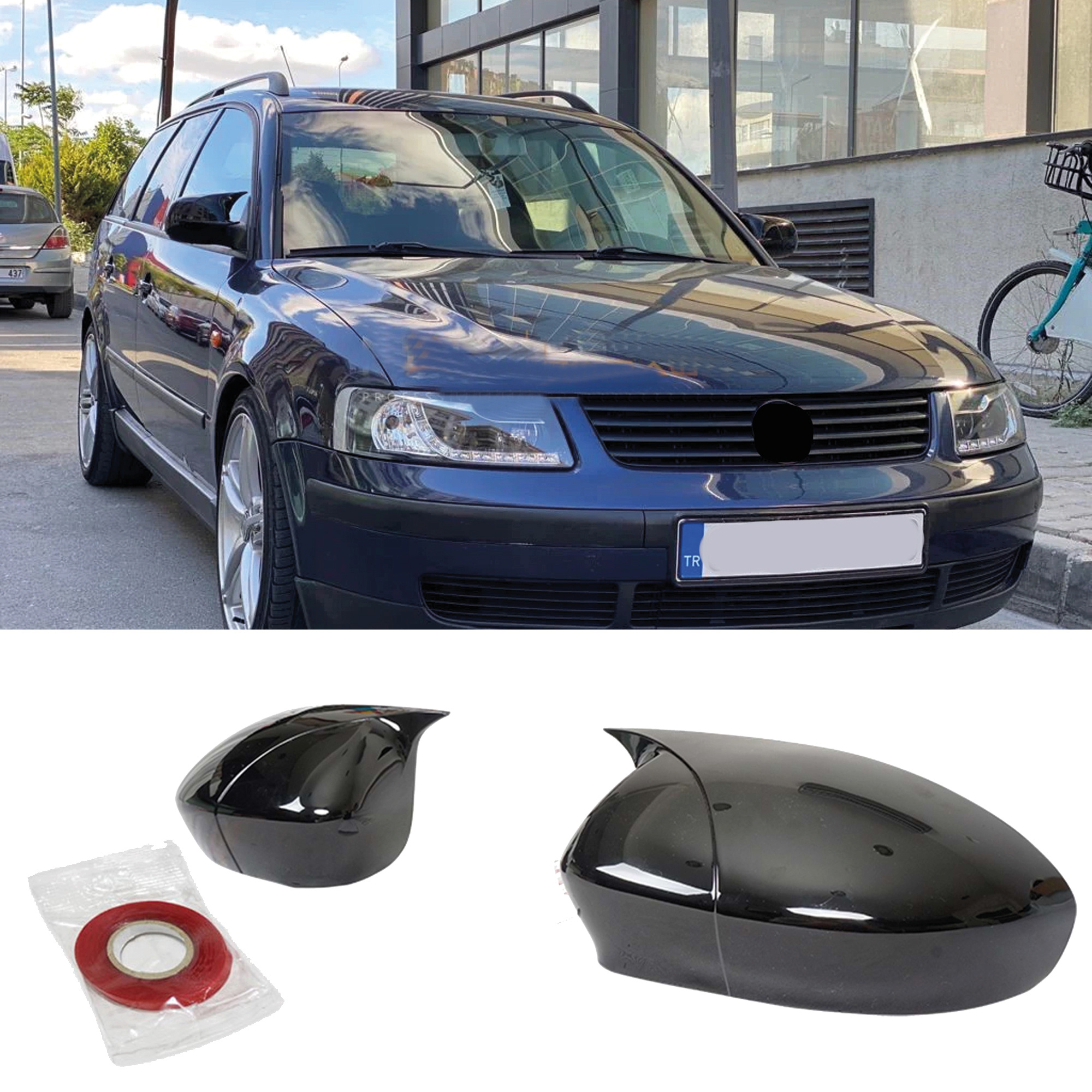TEMU Cache de rétroviseur pour VW Volkswagen Passat B5 / B5.5 1996-2001 accessoire noir brillant BAT MODEL coque de cache de rétroviseur