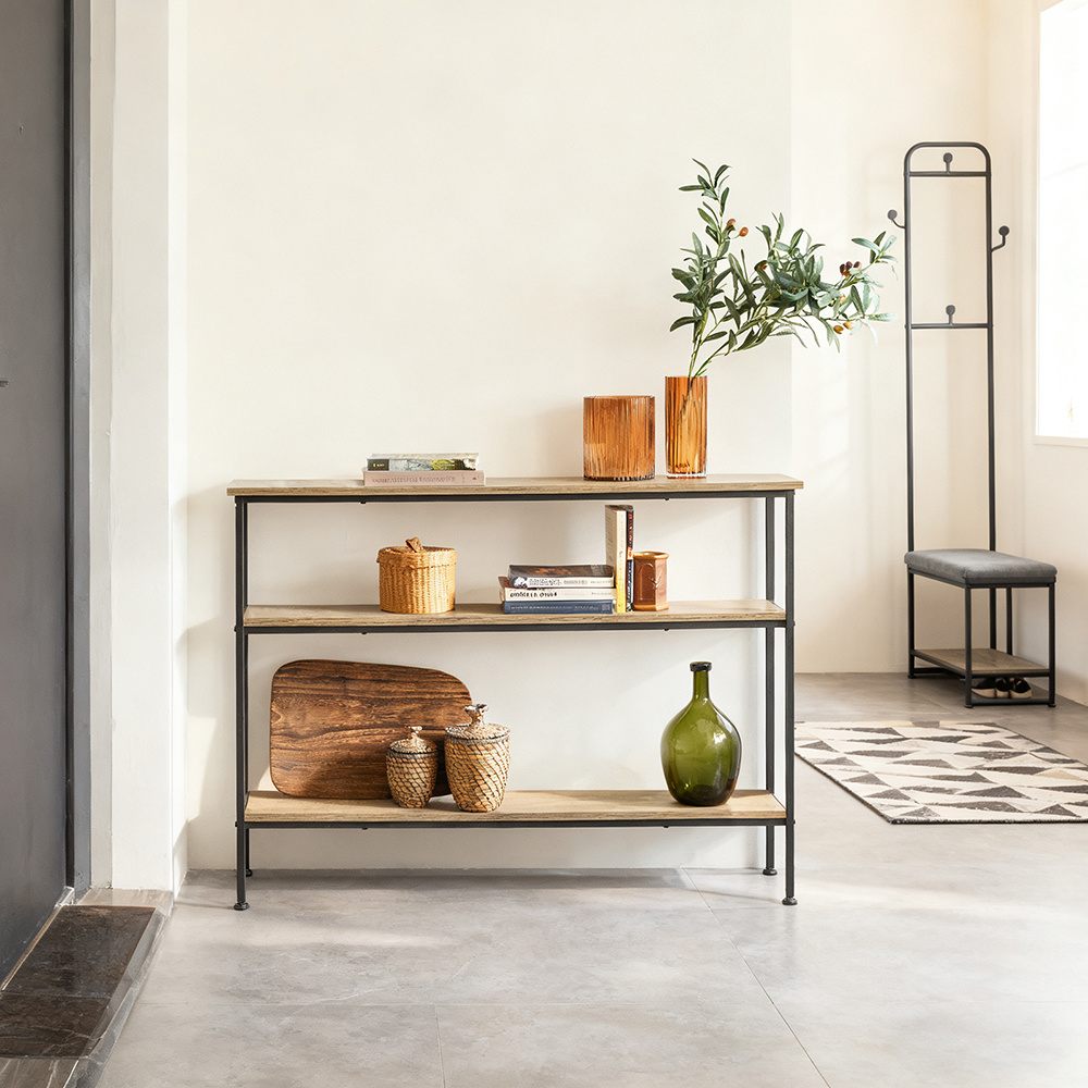 1 Piece Console Table Furniture For Entryway With 3 Shelves For Storage, Shelves Behind The Sofa, Industrial Style For Living Room Or Hallway - L120xw20xh77cm, Metal & Wood - Gtc60-qa