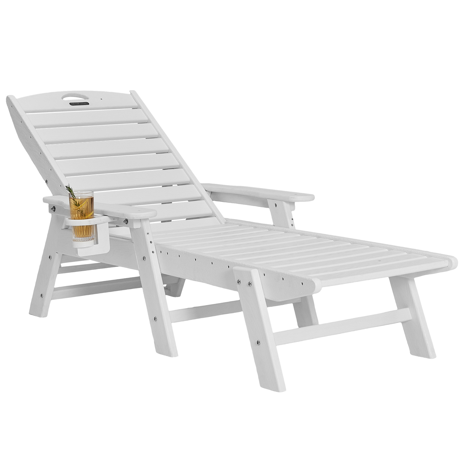Image of Vevor Chaise Lounge Chair, 181 Kg Weight Capacity, 6 Adjustable Patio Lounge Chair, Outdoor Hdpe Lounge Chair With Backrest & Cup Holder, For Pool Poolside Deck Backyard Lawn, White