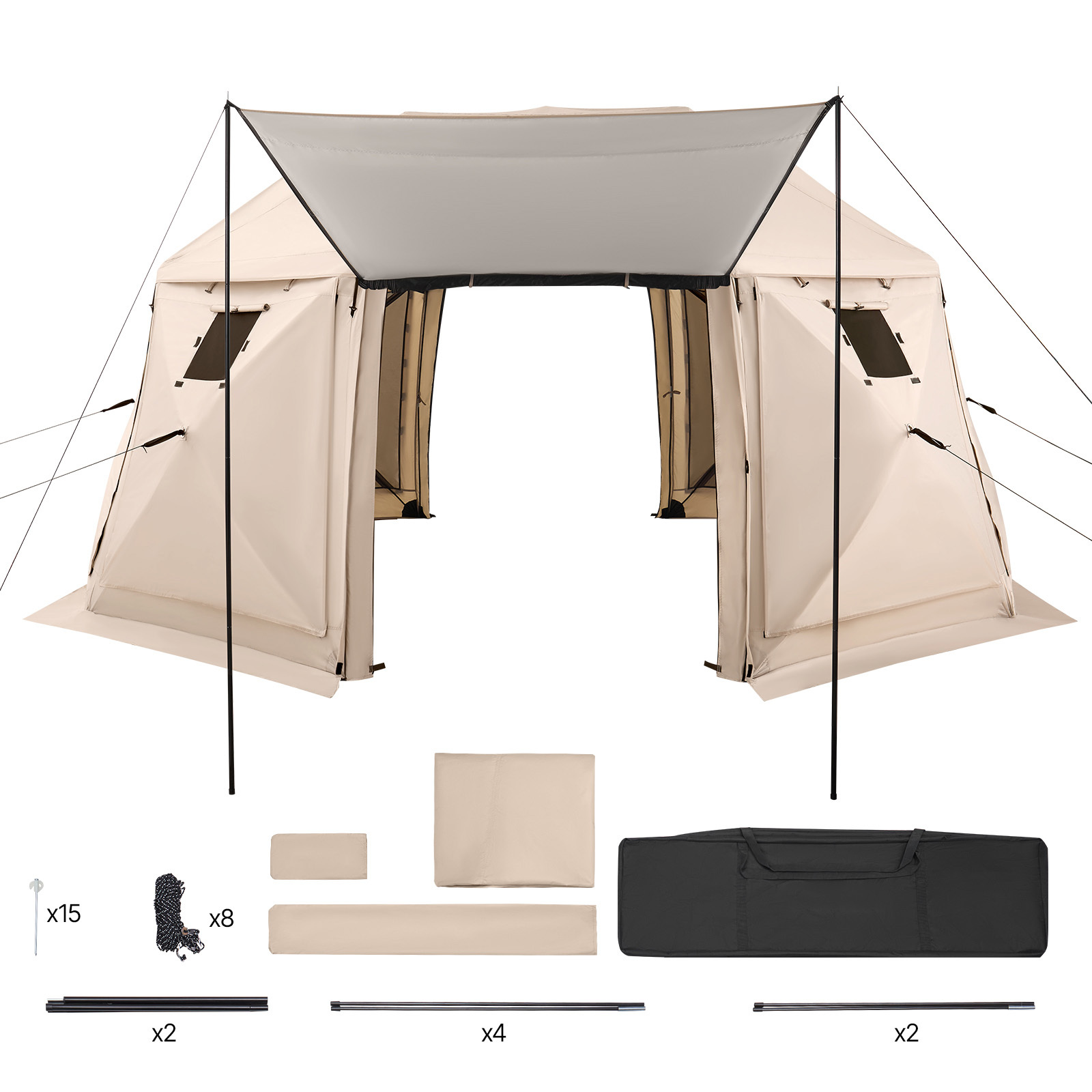Image of Vevor Pop Up Gazebo Screen Tent, 4.57 X 4.57 M, 13-sided Spherical Camping Canopy Tent With Removable Top & Carry Bag, Quick-set, Screen House Sun Shelter For 12-15 , Beige