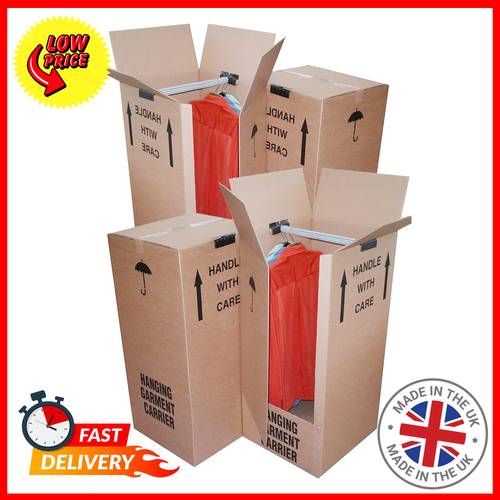 5 wardrobe removal cardboard storage boxes with hanging rail for packing moving home