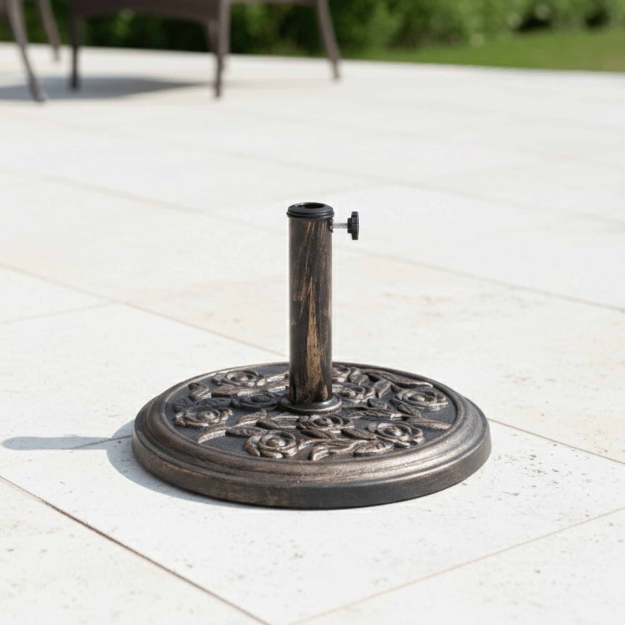 TEMU 9kg Cast Iron Effect Garden Parasol Base With Design – Heavy Duty, Weather-resistant & Easy To Assemble For Outdoor Umbrella And Canopy