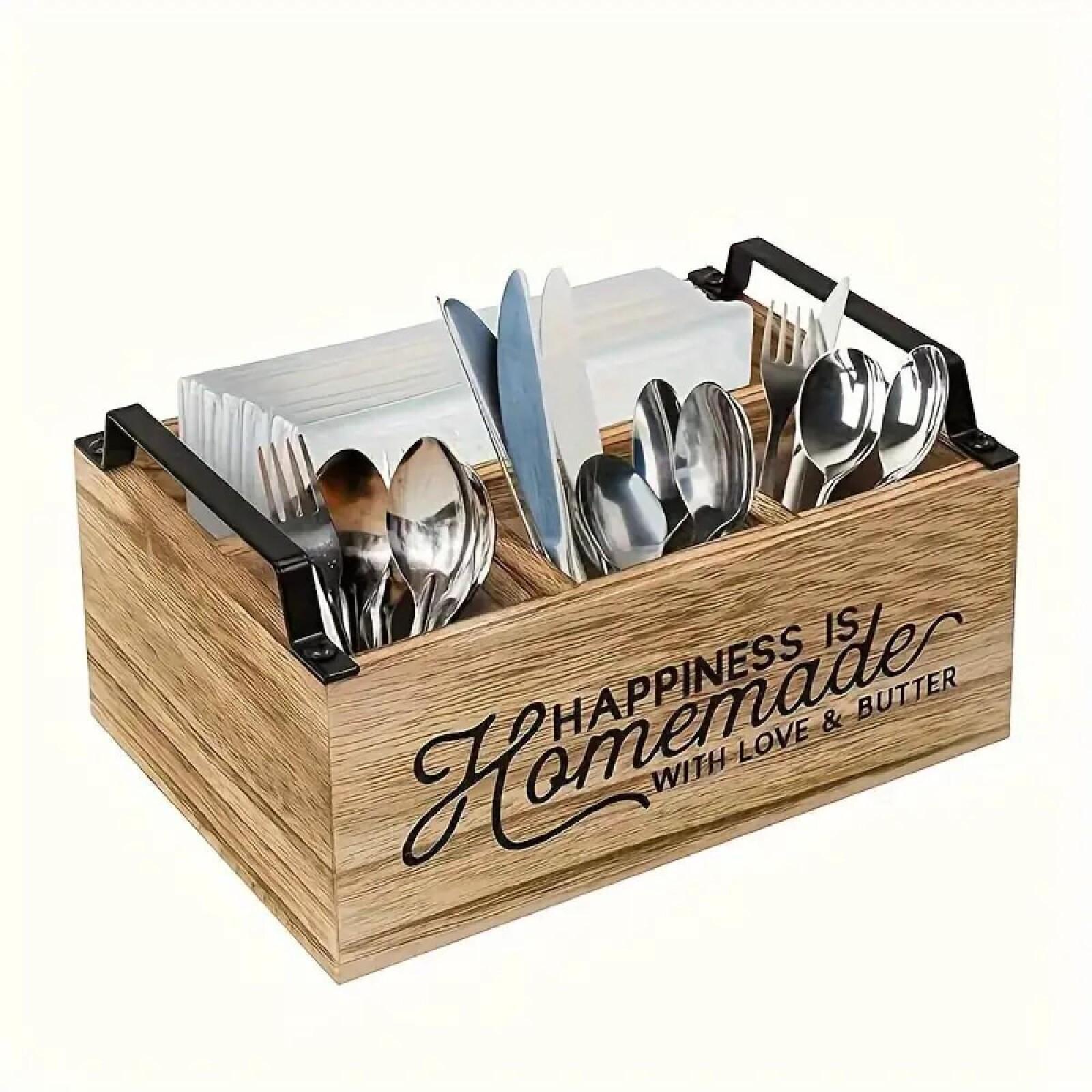 E-shop Hochwertiges klassisches Küchenutensilien-Aufbewahrungsregal aus Holz - Tragbares, offenes Design, Tisch-Organizer im rustikalen Stil für