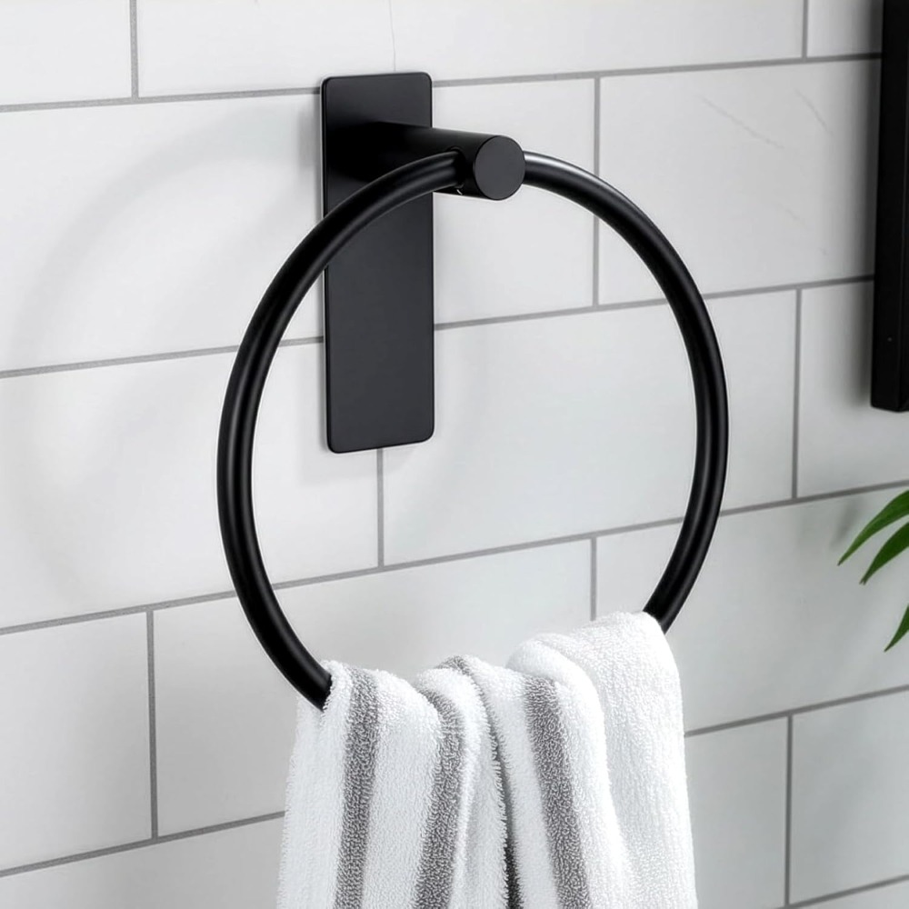 Modern Minimalist Black Stainless Steel Towel Ring, Mounting For Bathroom, Kitchen, Wall-mounted Towel Holder