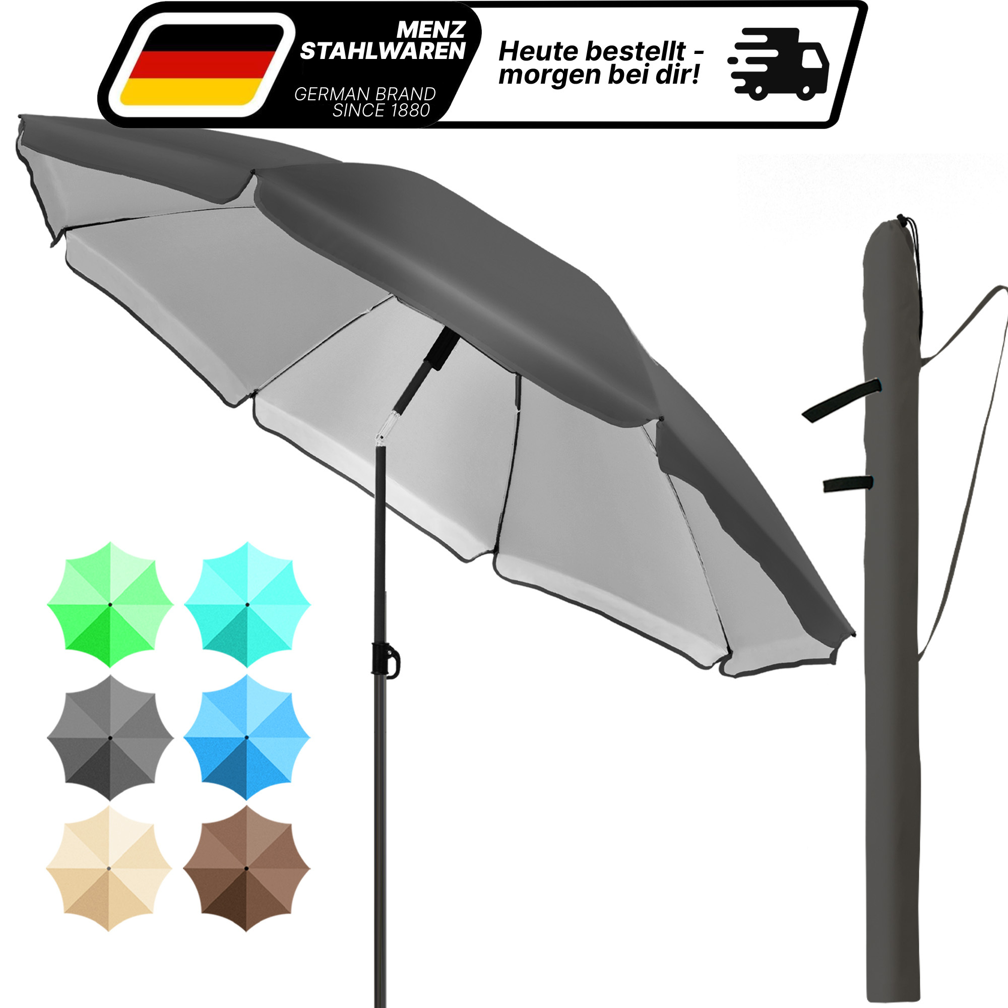 Image of Home Ø 180 Cm Upf 50+ Beach Sun Umbrella , Height-adjustable, Windproof & Sturdy – Includes Protective Cover – Colors: , Beige, Blue, Turquoise, Green, Taupe – Suitable As A Garden Umbrella