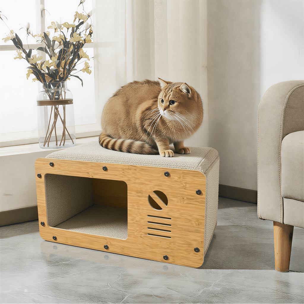 Cama multifuncional para gatos de interior，Rascador para gatos de cartón corrugado con...