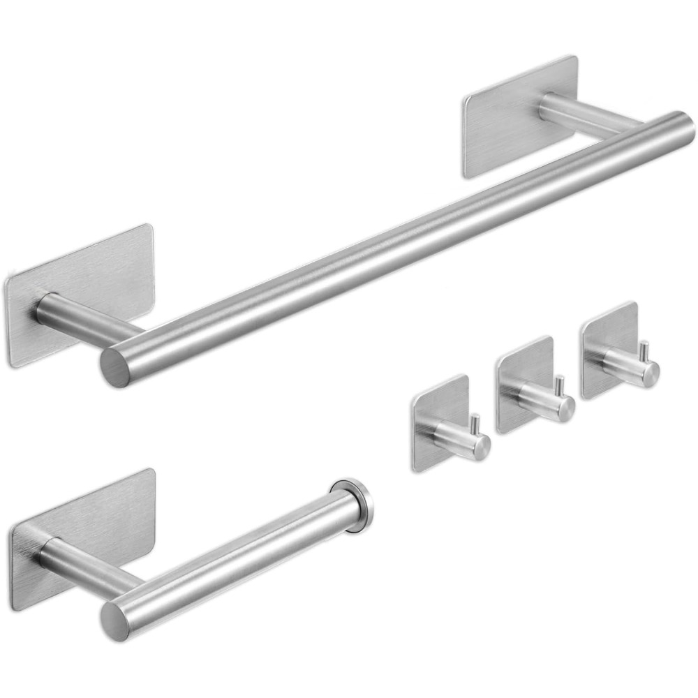Stainless Steel 304 Bathroom Hardware Set, Towels + Paper Towels + 3 Hooks, Black / Silvery, , Improve