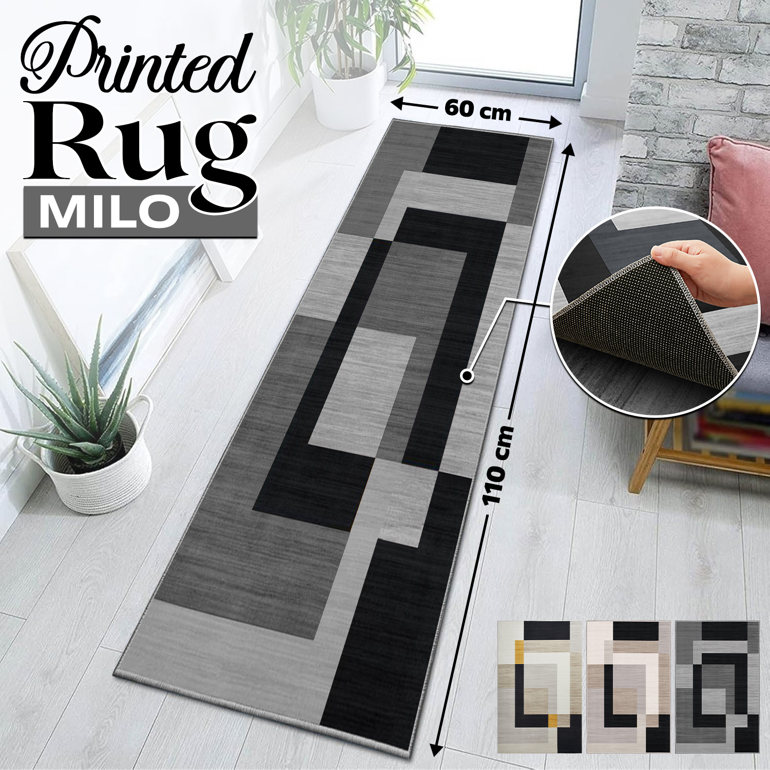 TEMU 1pc Premium Printed Area Rug – 100% Polypropylene, Texture With Non-slip Rubber Backing, Machine Washable, Ideal For Living Room, Bedroom &