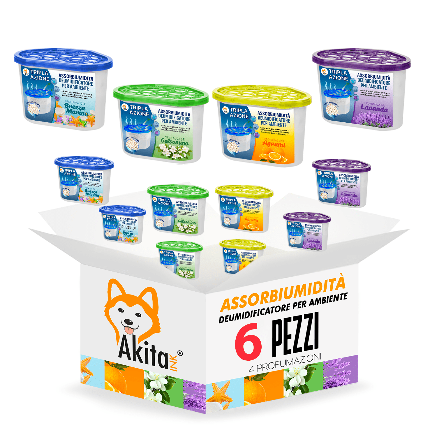 TEMU Akitaink - Set 6 Assorbiumidit� 500ml | Deumidificatore Ambienti Casa, Cucina, Bagno, Camera da Letto, Armadi, , Roulotte, Garage | Contro ,
