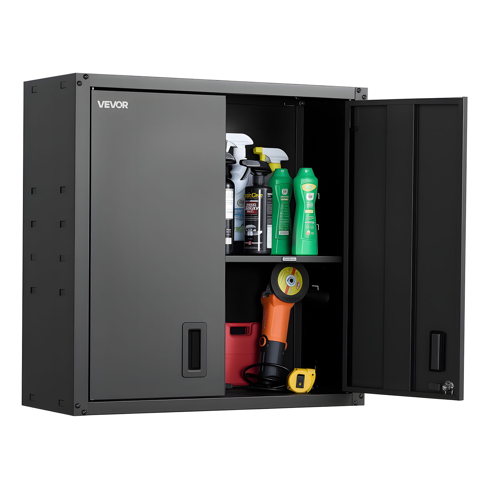 Image of Vevor Metal Wall Cabinet, 76.2w X 31d X 76.2h Cm, Steel Floating Hanging Storage Cabinet With Locking Doors And Adjustable Shelf For Garage, Basement, Kitchen, Warehouse , Black