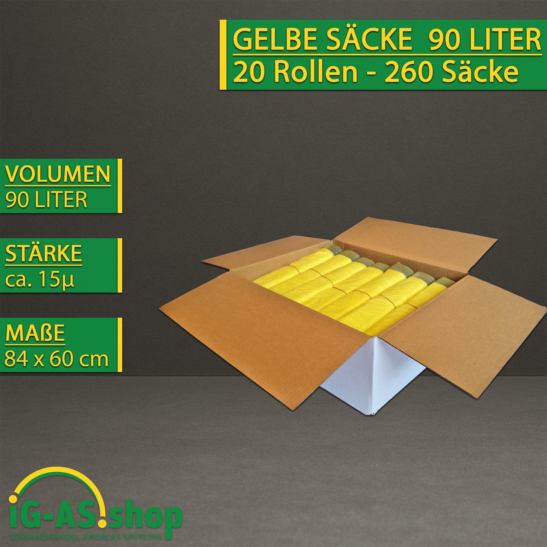 E-shop 20 Rollen Gelbe Säcke 90L – Rollen à 13 Säcke | für | Recycling Müllsäcke 90l | 15µ | Abfallsäcke – Trash Bag – Yellow Waste Bags