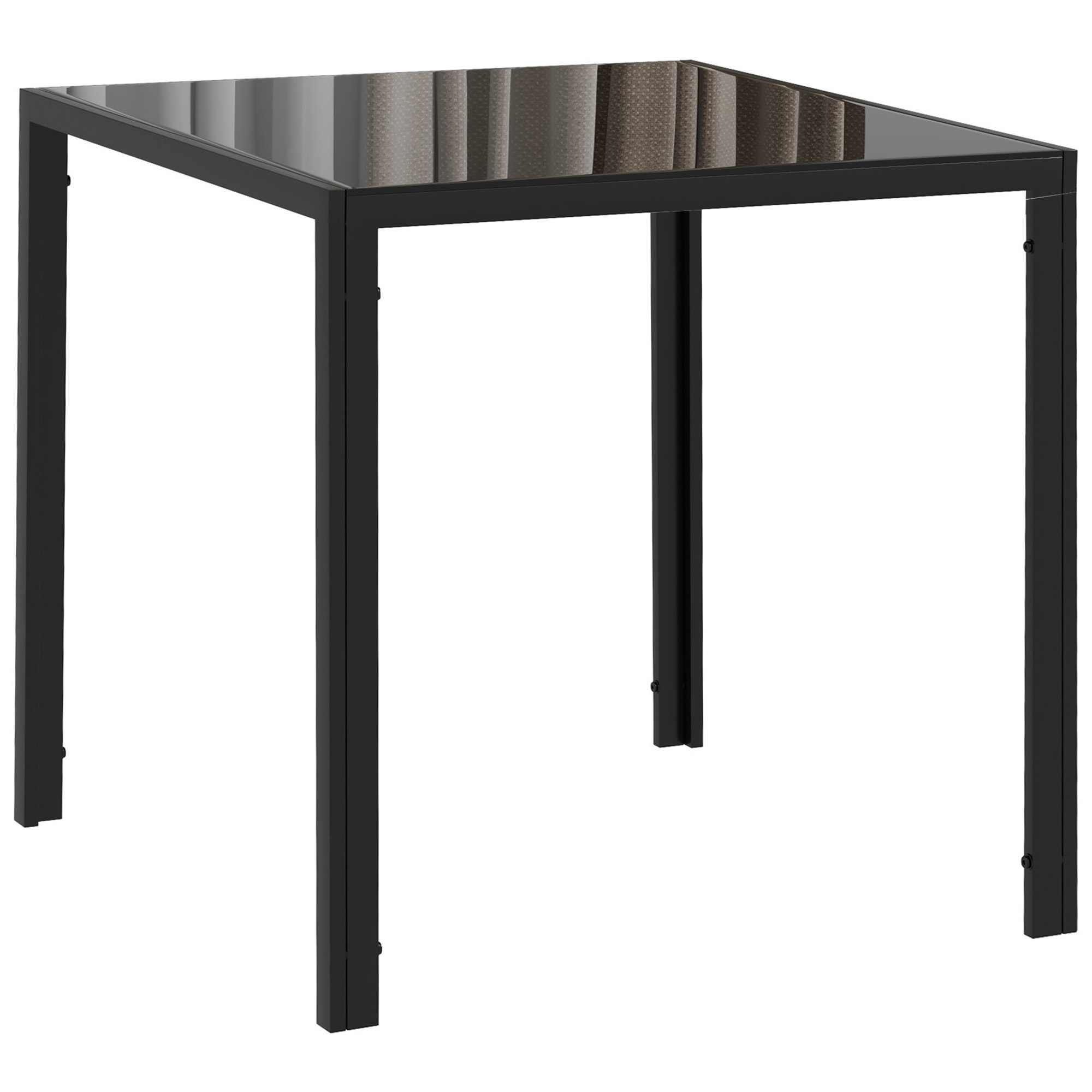TEMU Table à manger carrée pour 2-4 personnes, 75 x 75 x 75 cm, table de cuisine avec plateau en verre trempé et pieds en métal, style moderne, noir