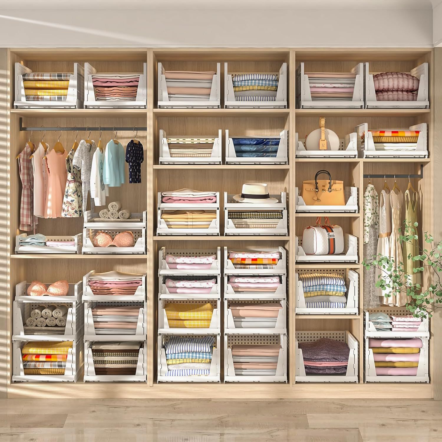 E-shop 6 Stück Schrank Organizer Kleiderschrank,stapelbar Schubladen Organizer Kleidung, Ausziehbar Faltbare Ordnungssystem Kleiderschrank für Kleidung