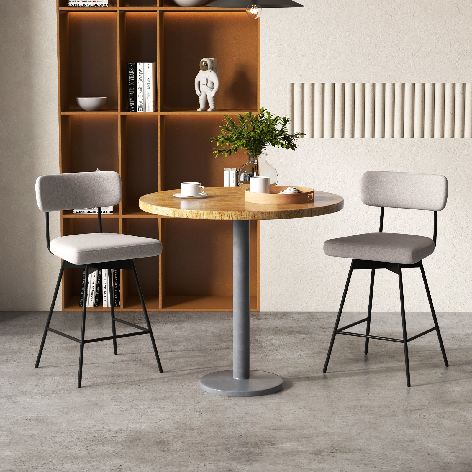 Image of Upholstered Swivel Bar Stool Set Of 2, 25" Counter Height Bar Chairs With Padded Seat & Backrest, Footrest, Metal Frame, Modern Linen Fabric Barstools For Dining Room, Kitchen, Restaurant, Beige