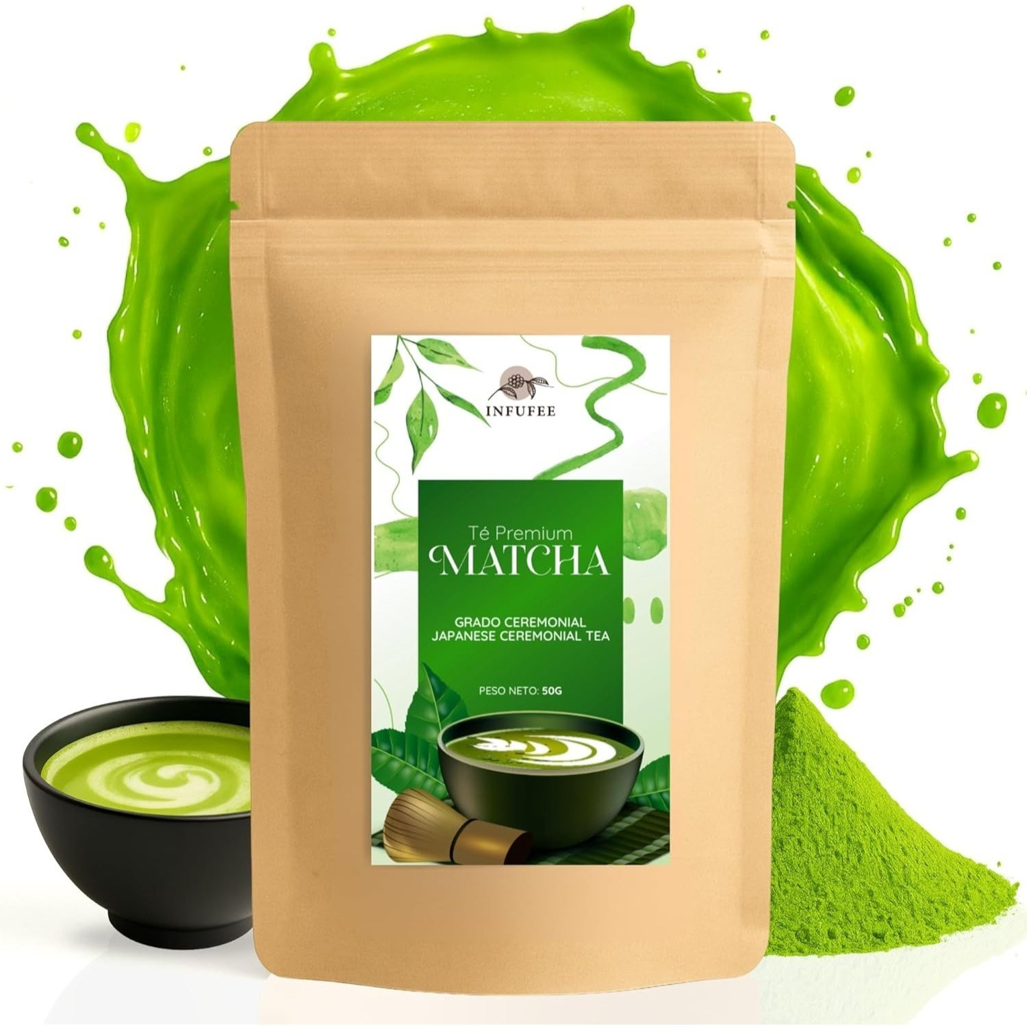 TEMU Té Matcha Ceremonial Premium en Polvo 50g – Matcha Japonés para Beber y Cocinar – Ideal para Ritual Diario – Matcha Tea Rico en Antioxidantes y