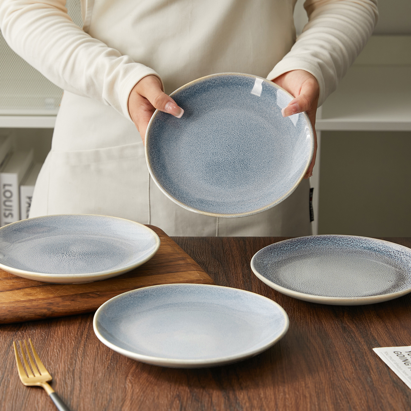 TEMU Ensemble de vaisselle en céramique 4 pièces, 8 pouces, Ø19.5 cm, comprenant une assiette à dessert, une assiette à salade, une assiette à pain,