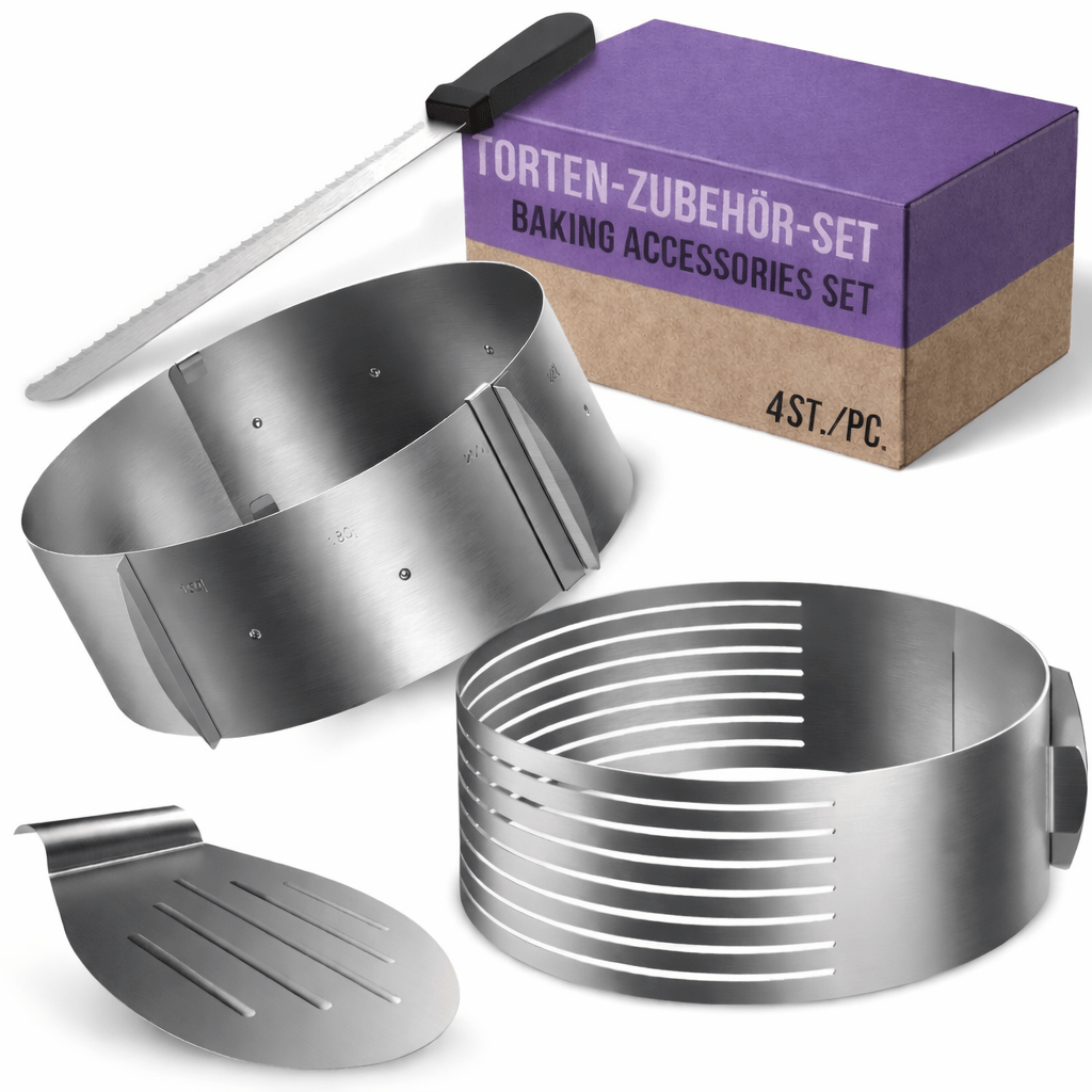 Image of Base Cutter 32 Cm In Stainless Steel -piece Set (with Adjustable Cake Ring 8.5 Cm) | Height-adjustable Cake Saw For Perfect Layers | Practical Baking Accessory Set For Professional Cakes